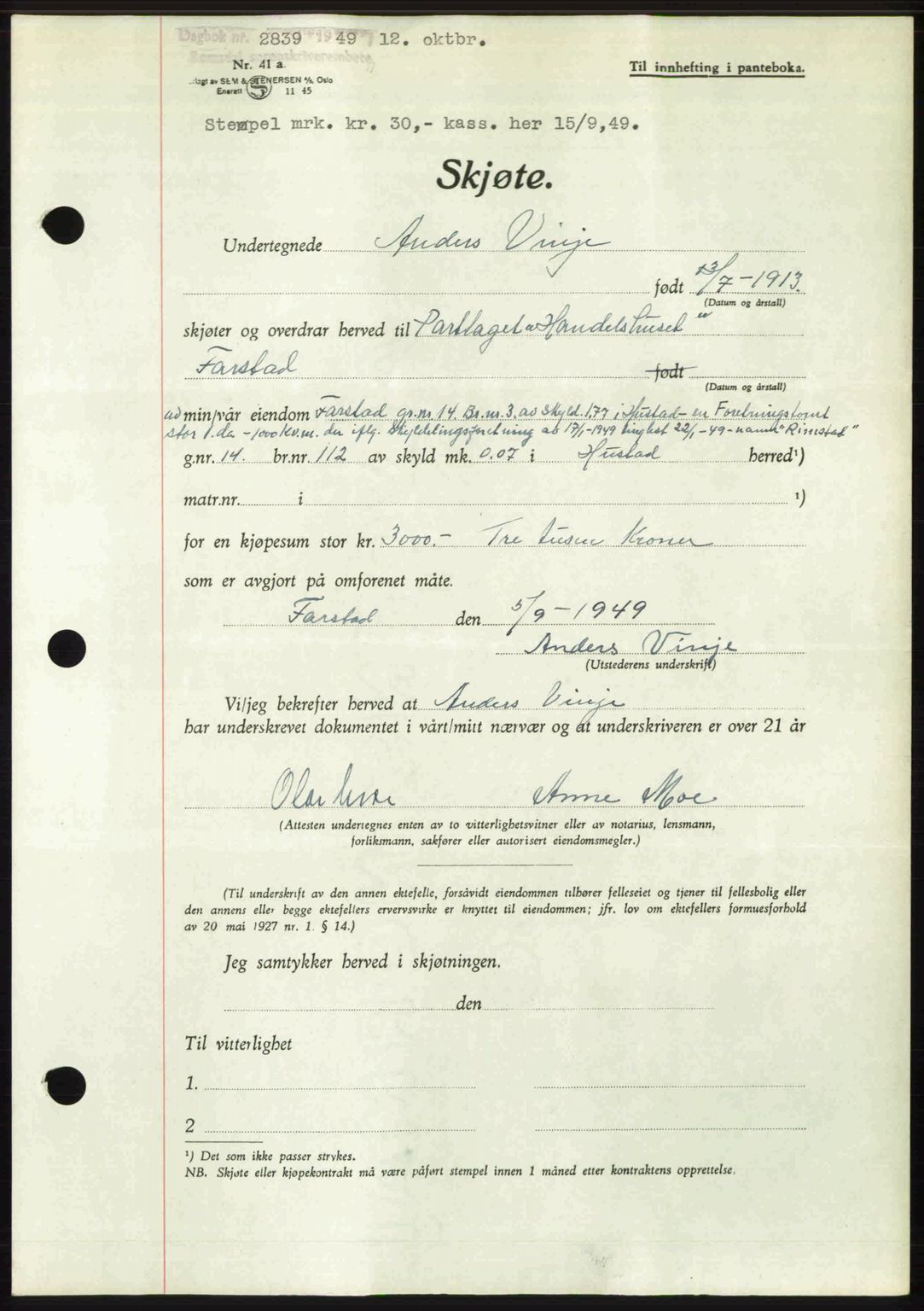 Romsdal sorenskriveri, SAT/A-4149/1/2/2C: Pantebok nr. A31, 1949-1949, Dagboknr: 2839/1949