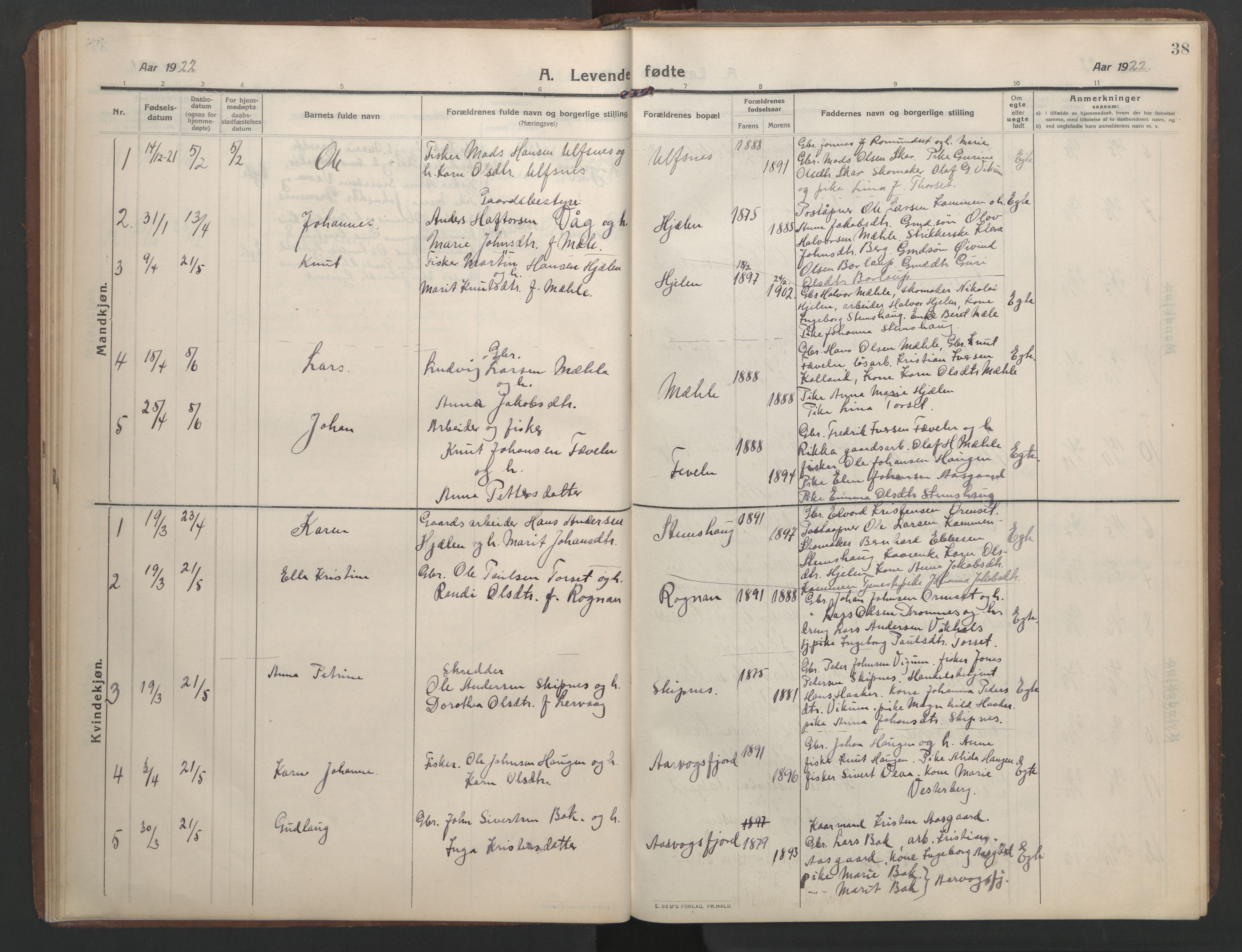 Ministerialprotokoller, klokkerbøker og fødselsregistre - Møre og Romsdal, AV/SAT-A-1454/579/L0919: Klokkerbok nr. 579C01, 1909-1957, s. 38