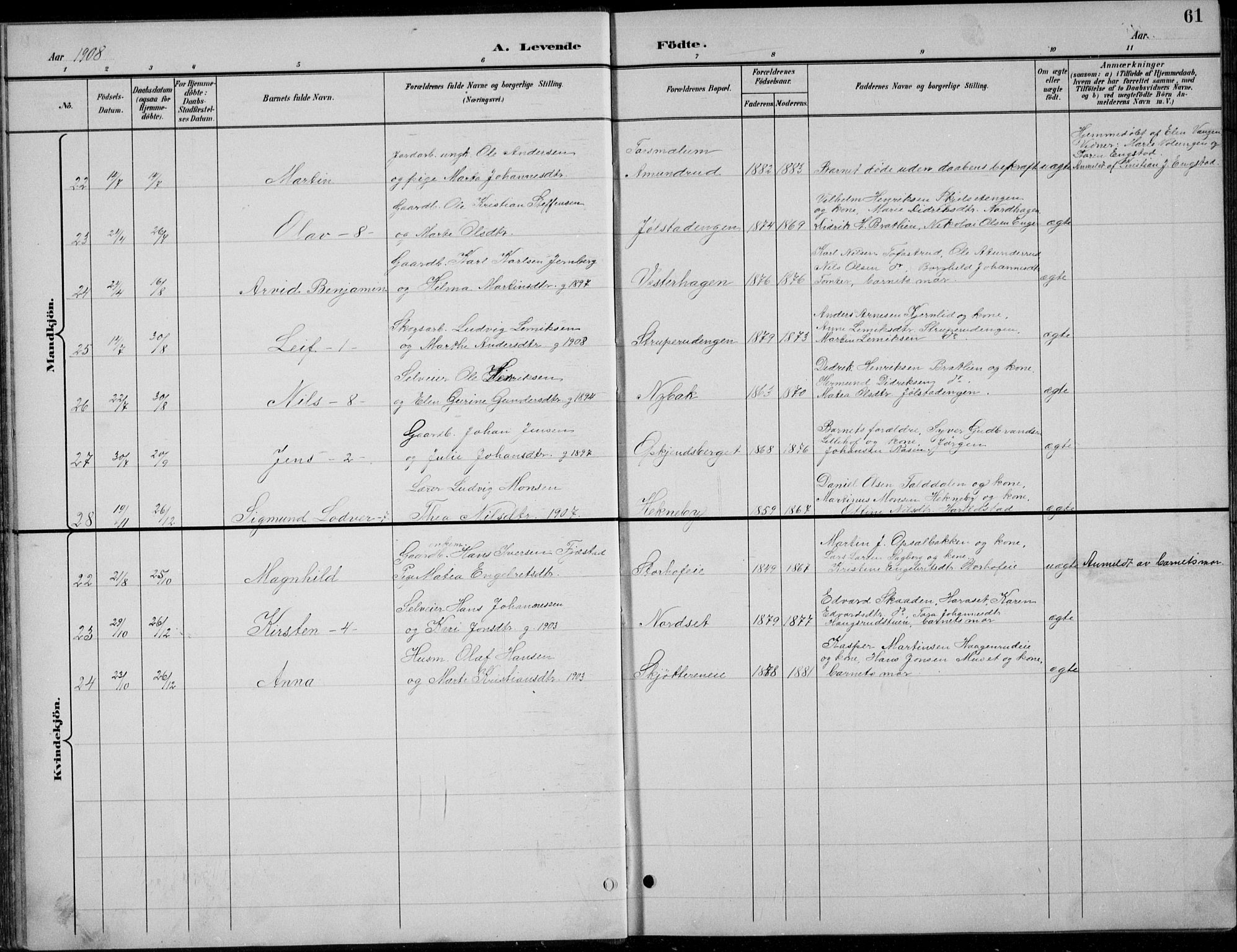 Romedal prestekontor, AV/SAH-PREST-004/L/L0013: Klokkerbok nr. 13, 1896-1937, s. 61