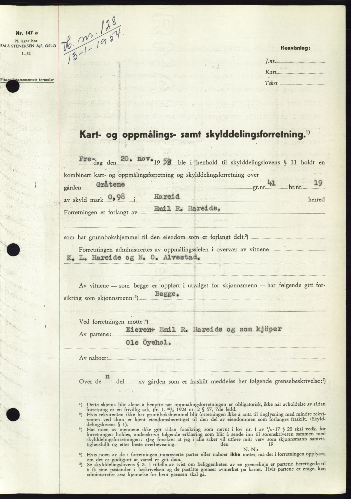 Søre Sunnmøre sorenskriveri, SAT/A-4122/1/2/2C/L0096: Pantebok nr. 22A, 1953-1954, Dagboknr: 128/1954