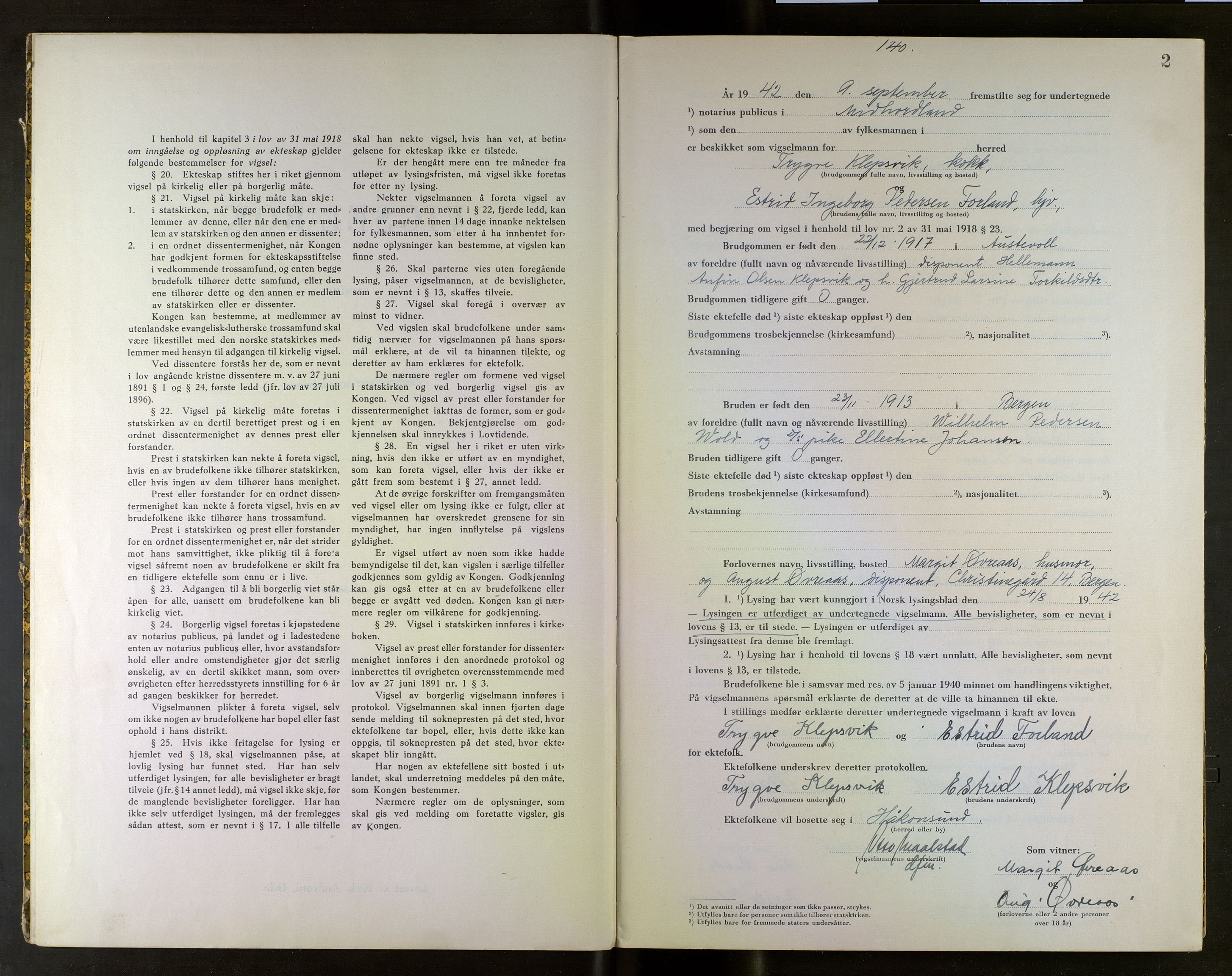 Midhordland sorenskriveri, SAB/A-3001/1/M/Mc/Mca/L0003: Notarialbilag. Vigselbøker, 1942-1943, s. 2