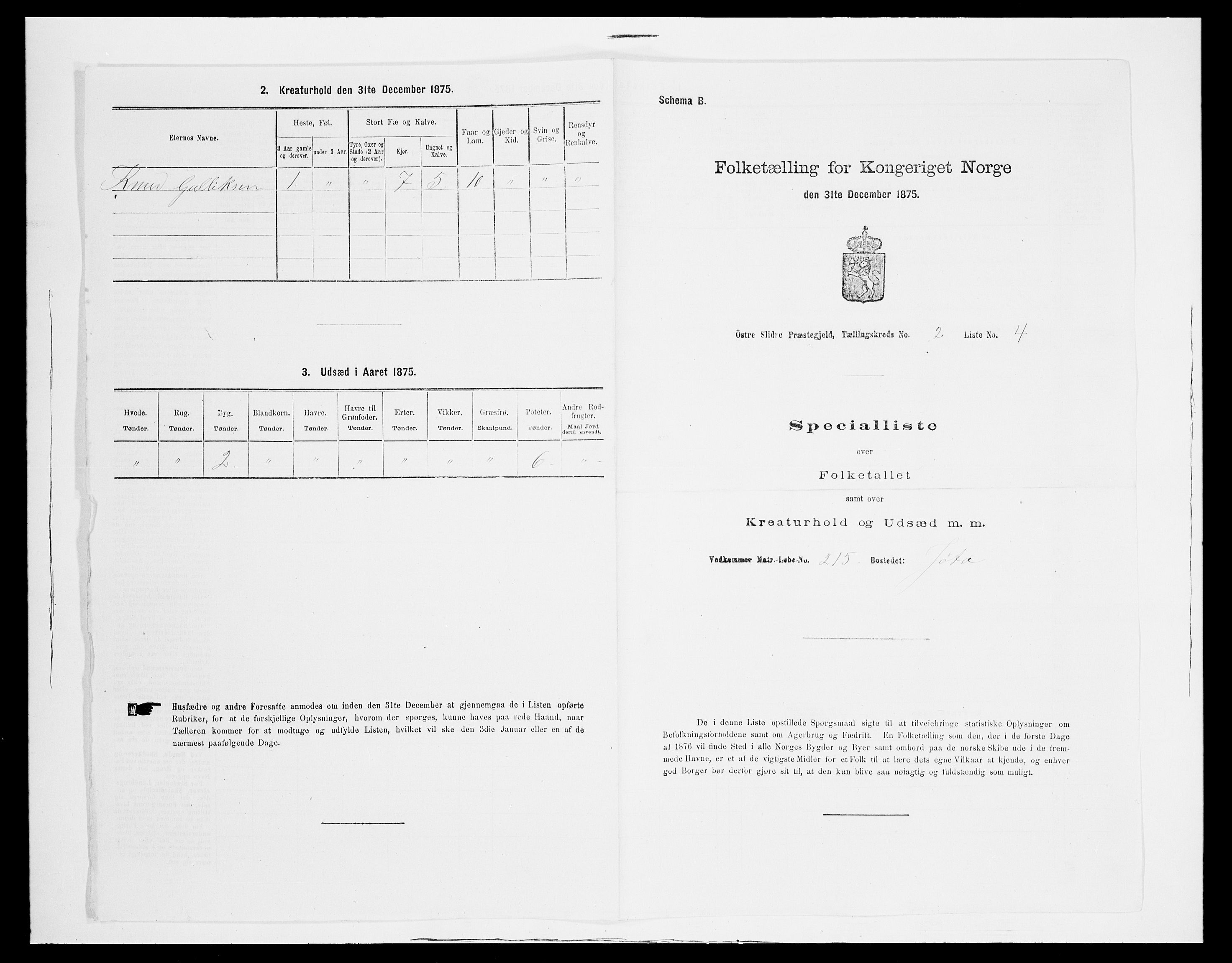 SAH, Folketelling 1875 for 0544P Øystre Slidre prestegjeld, 1875, s. 181