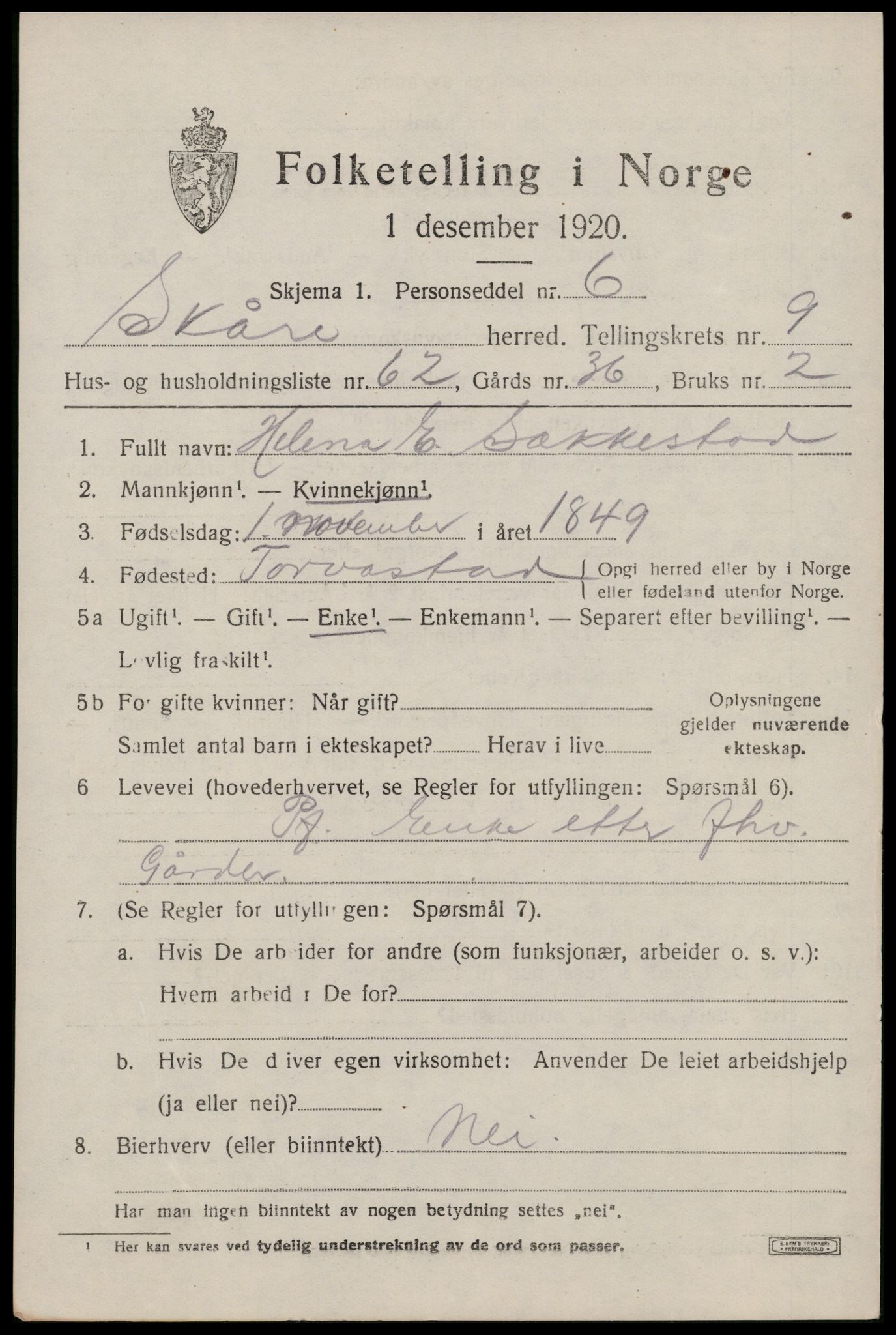 SAST, Folketelling 1920 for 1153 Skåre herred, 1920, s. 7854