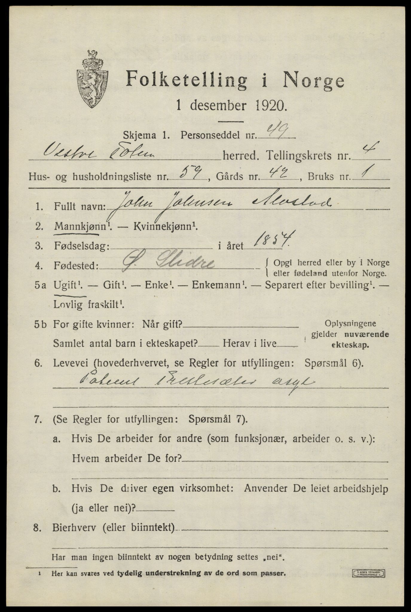SAH, Folketelling 1920 for 0529 Vestre Toten herred, 1920, s. 6450