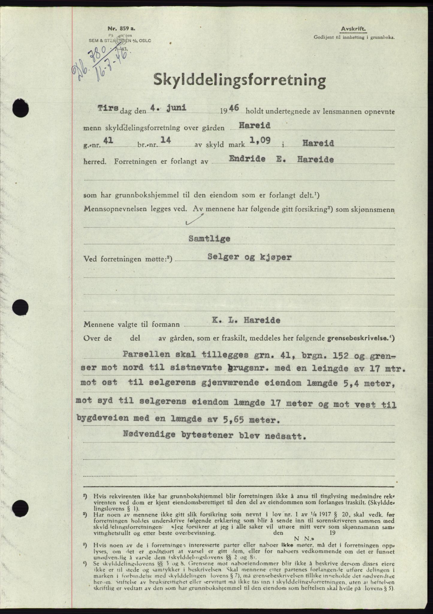 Søre Sunnmøre sorenskriveri, SAT/A-4122/1/2/2C/L0078: Pantebok nr. 4A, 1946-1946, Dagboknr: 780/1946