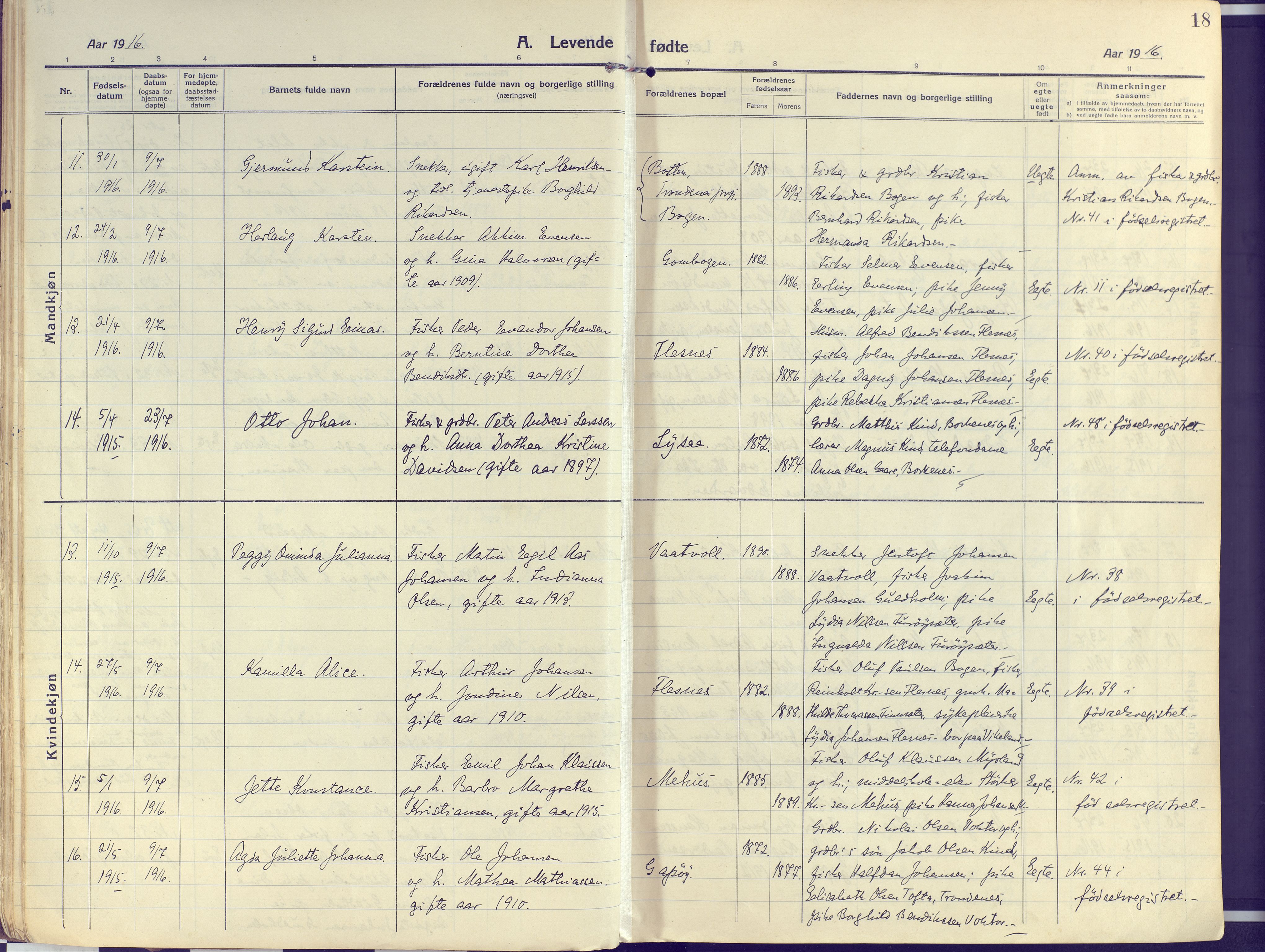 Kvæfjord sokneprestkontor, AV/SATØ-S-1323/G/Ga/Gaa/L0007kirke: Ministerialbok nr. 7, 1915-1931, s. 18