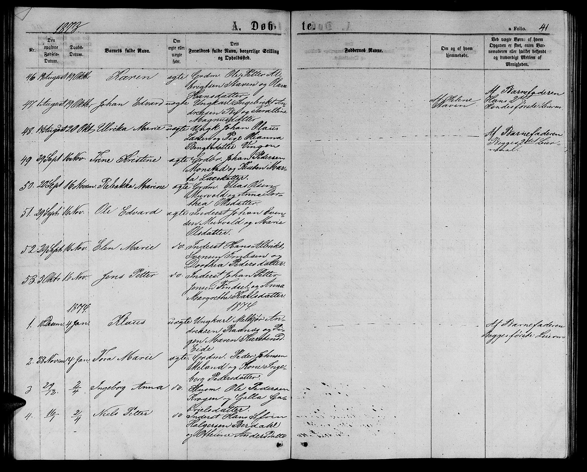 Ministerialprotokoller, klokkerbøker og fødselsregistre - Sør-Trøndelag, AV/SAT-A-1456/655/L0686: Klokkerbok nr. 655C02, 1866-1879, s. 41