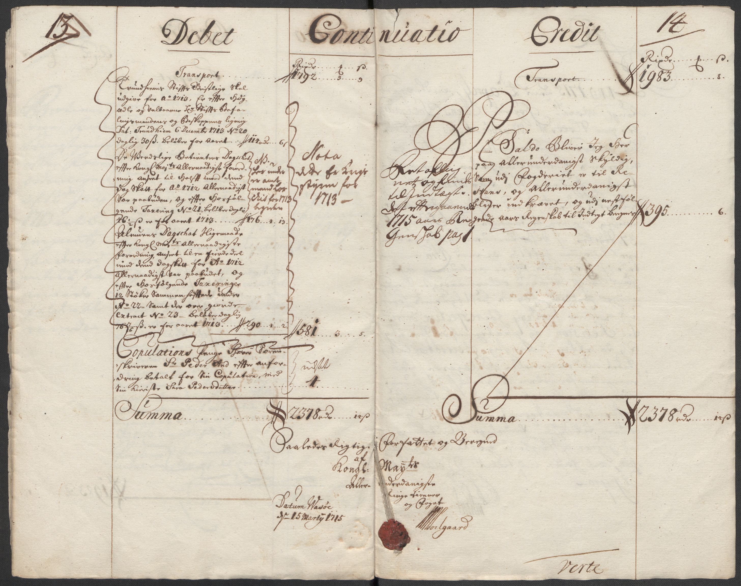 Rentekammeret inntil 1814, Reviderte regnskaper, Fogderegnskap, AV/RA-EA-4092/R69/L4856: Fogderegnskap Finnmark/Vardøhus, 1713-1715, s. 201