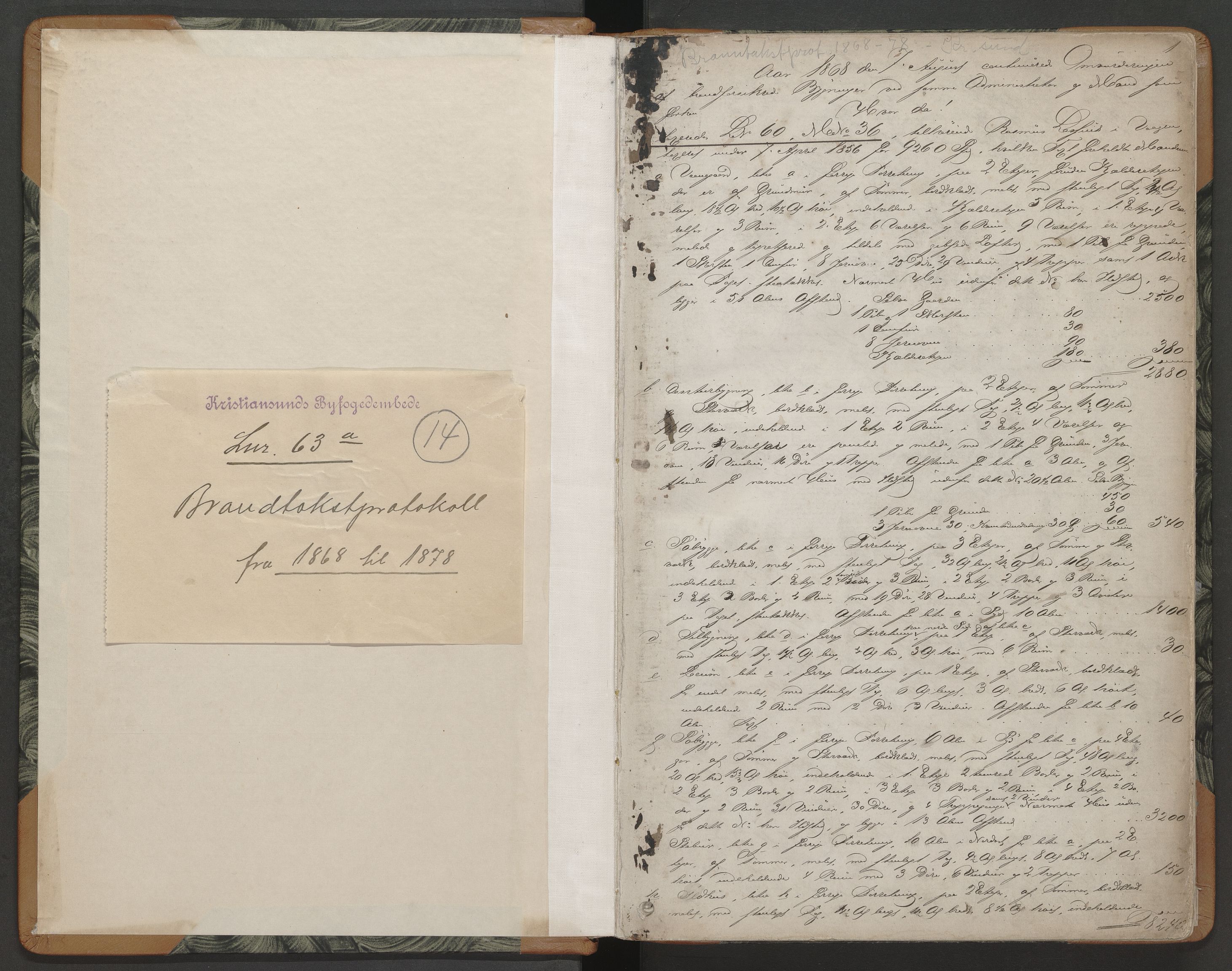 Kristiansund magistrat, AV/SAT-A-0032/K/L0016: Branntakstprotokoll, 1868-1878