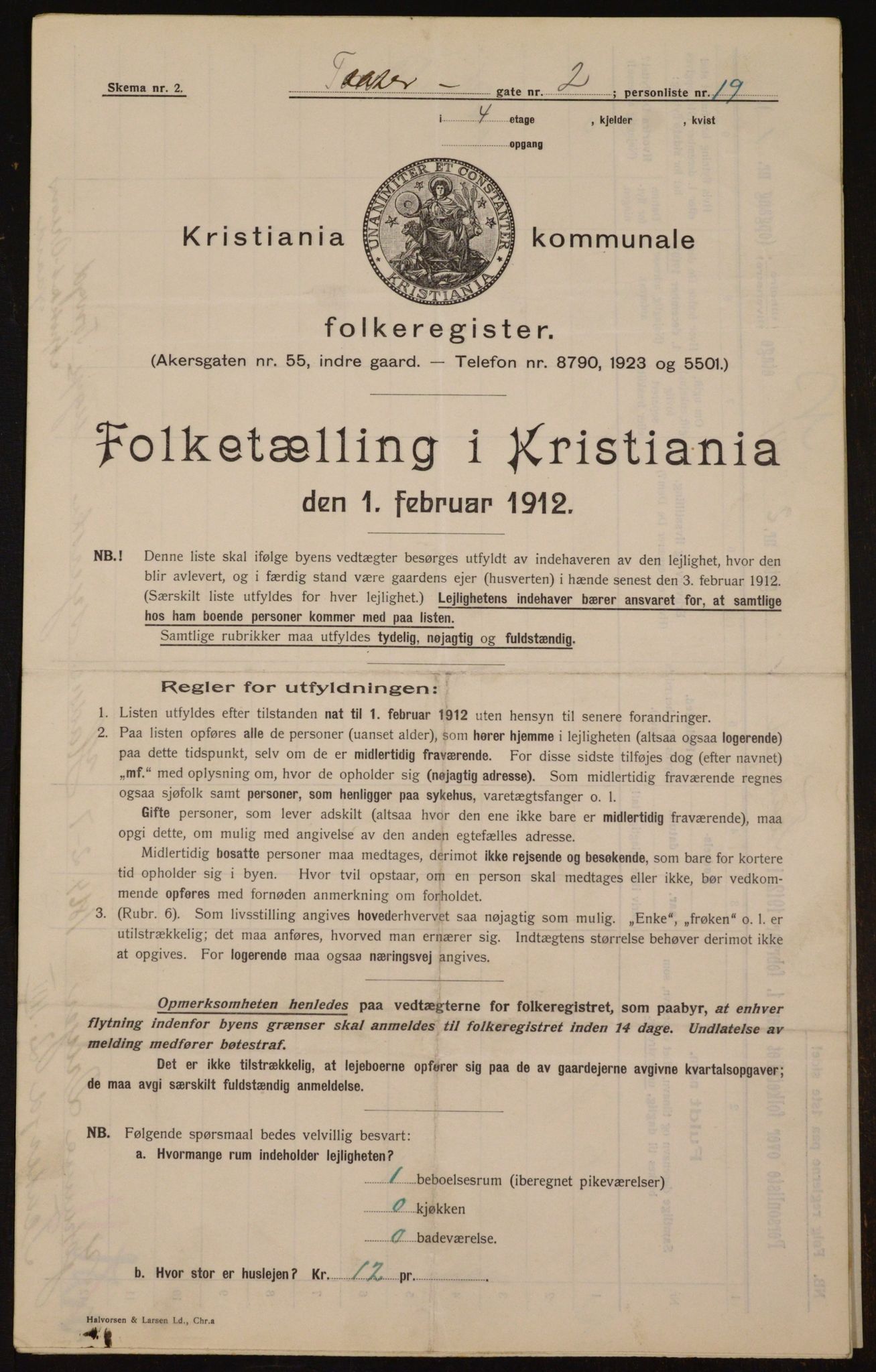 OBA, Kommunal folketelling 1.2.1912 for Kristiania, 1912, s. 107117