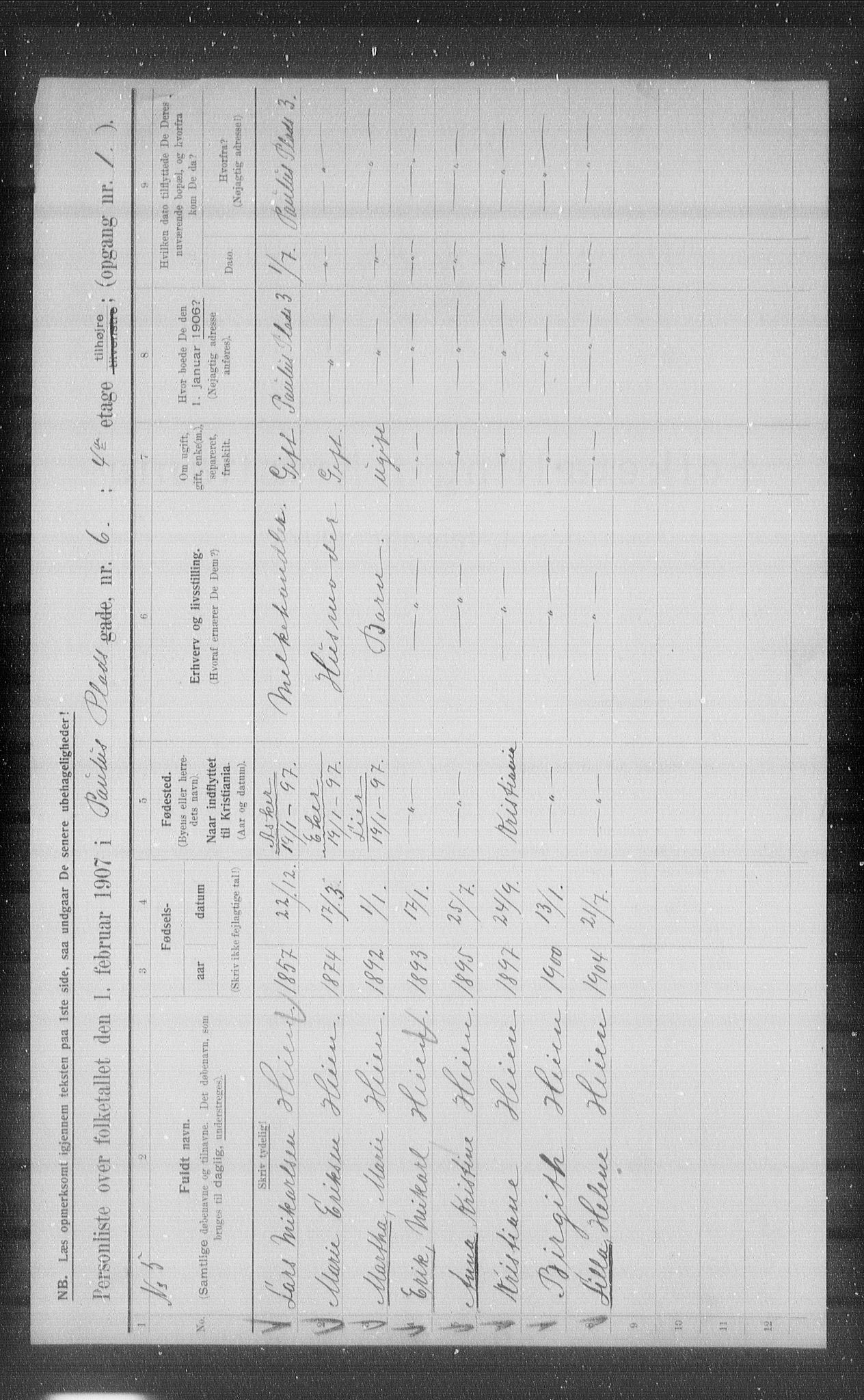 OBA, Kommunal folketelling 1.2.1907 for Kristiania kjøpstad, 1907, s. 40306