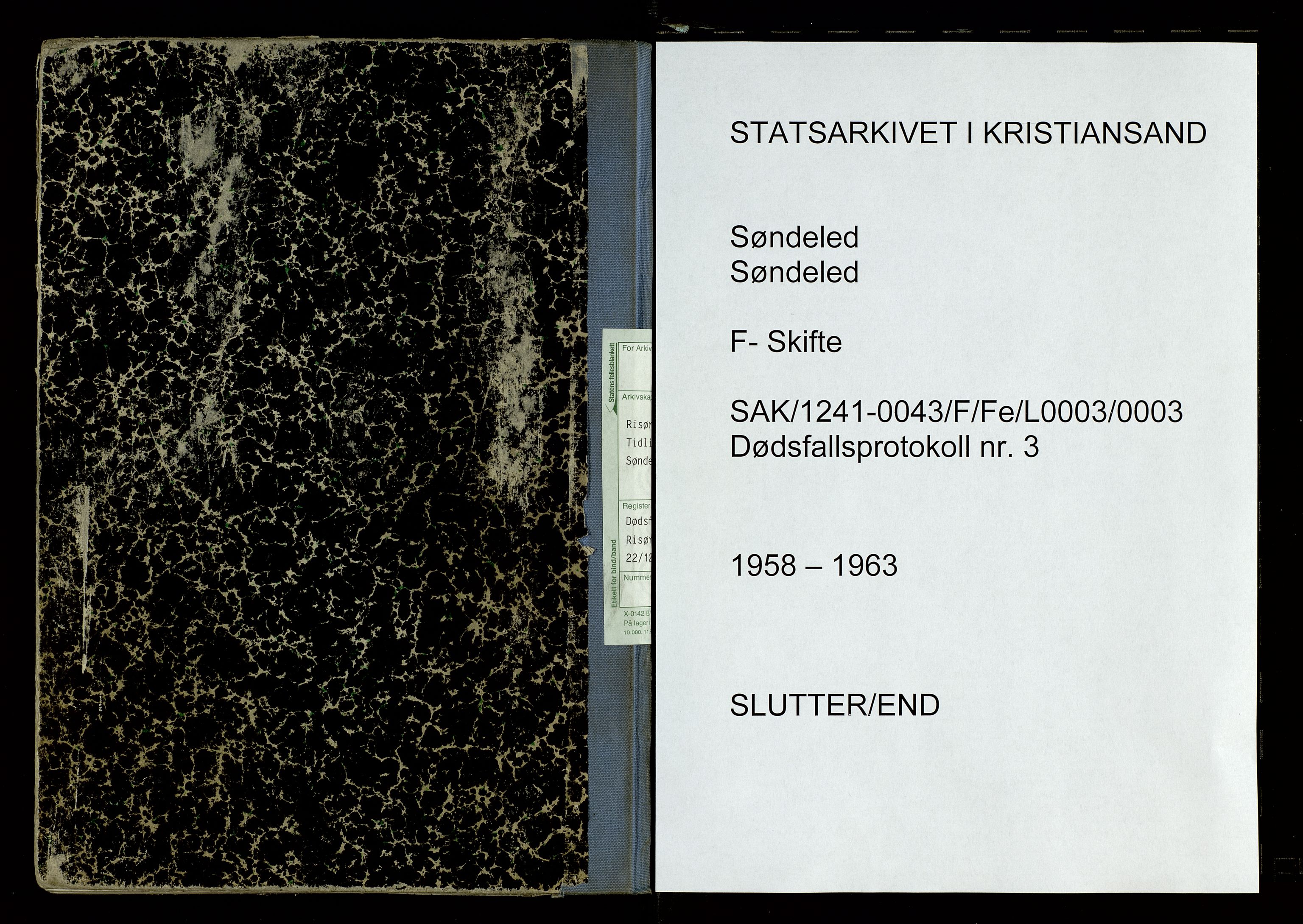 Søndeled lensmannskontor, SAK/1241-0043/F/Fe/L0003/0003: Dødsfallsprotokoller / Dødsfallsprotokoll Risør med register, 1958-1963