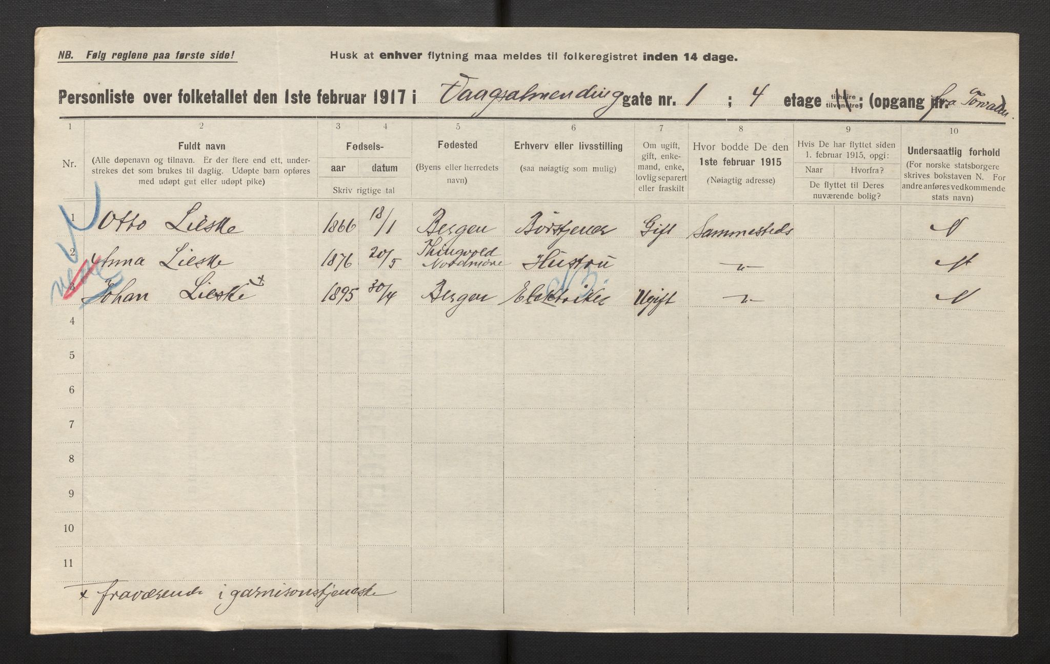 SAB, Kommunal folketelling 1917 for Bergen kjøpstad, 1917, s. 43449