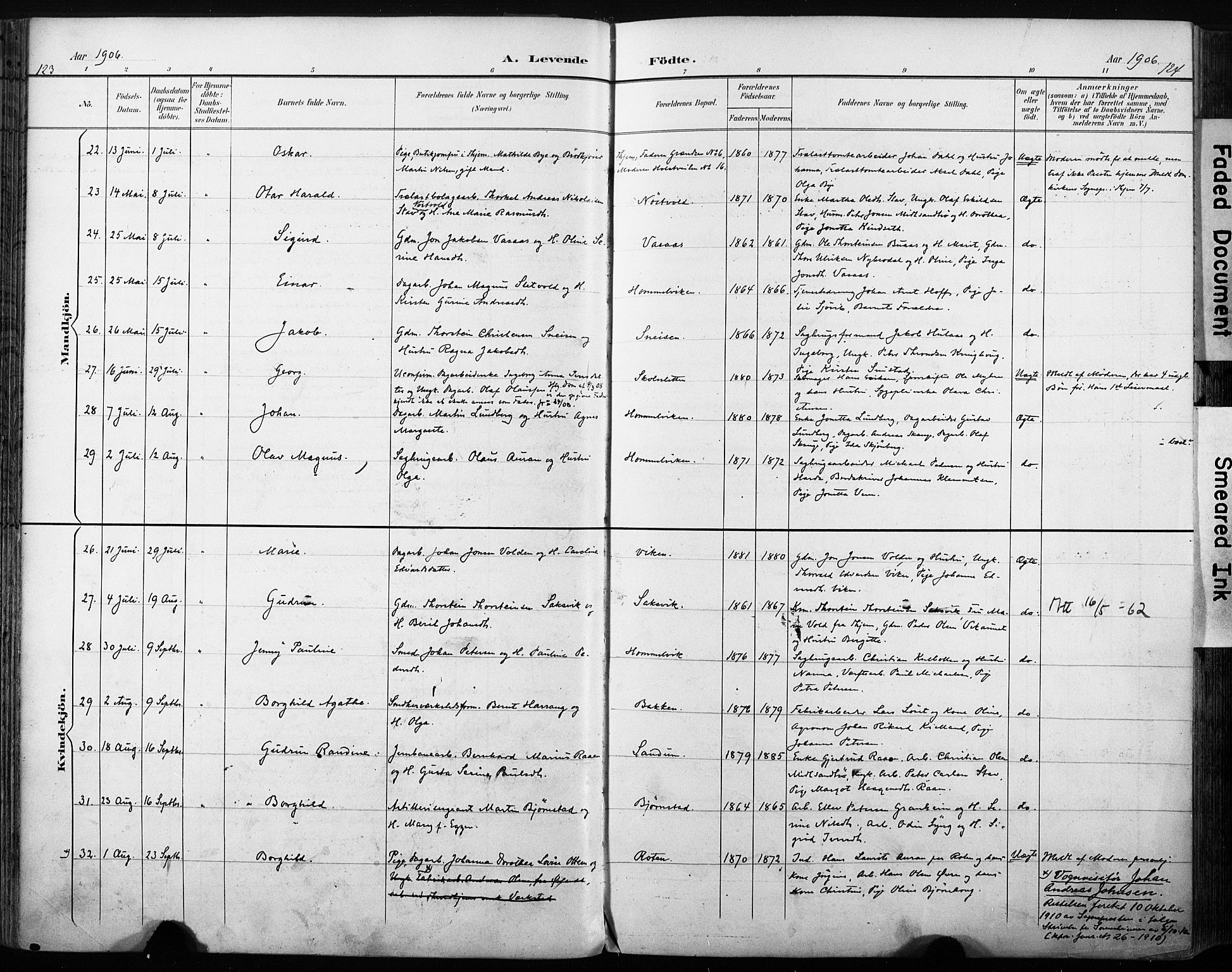 Ministerialprotokoller, klokkerbøker og fødselsregistre - Sør-Trøndelag, SAT/A-1456/616/L0411: Ministerialbok nr. 616A08, 1894-1906, s. 123-124