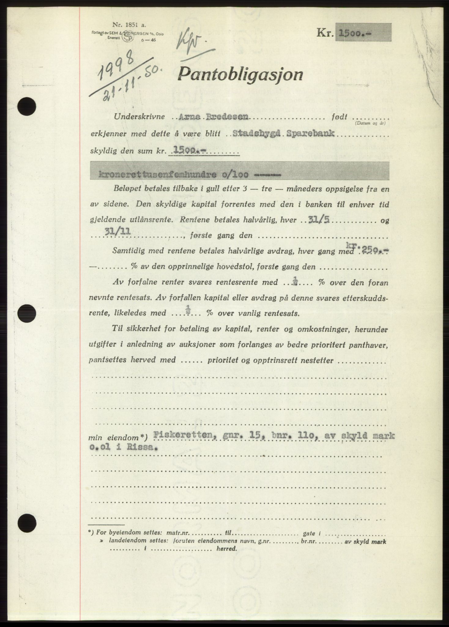 Fosen sorenskriveri, AV/SAT-A-1107/1/2/2C: Pantebok nr. B, 1948-1950, Dagboknr: 1998/1950