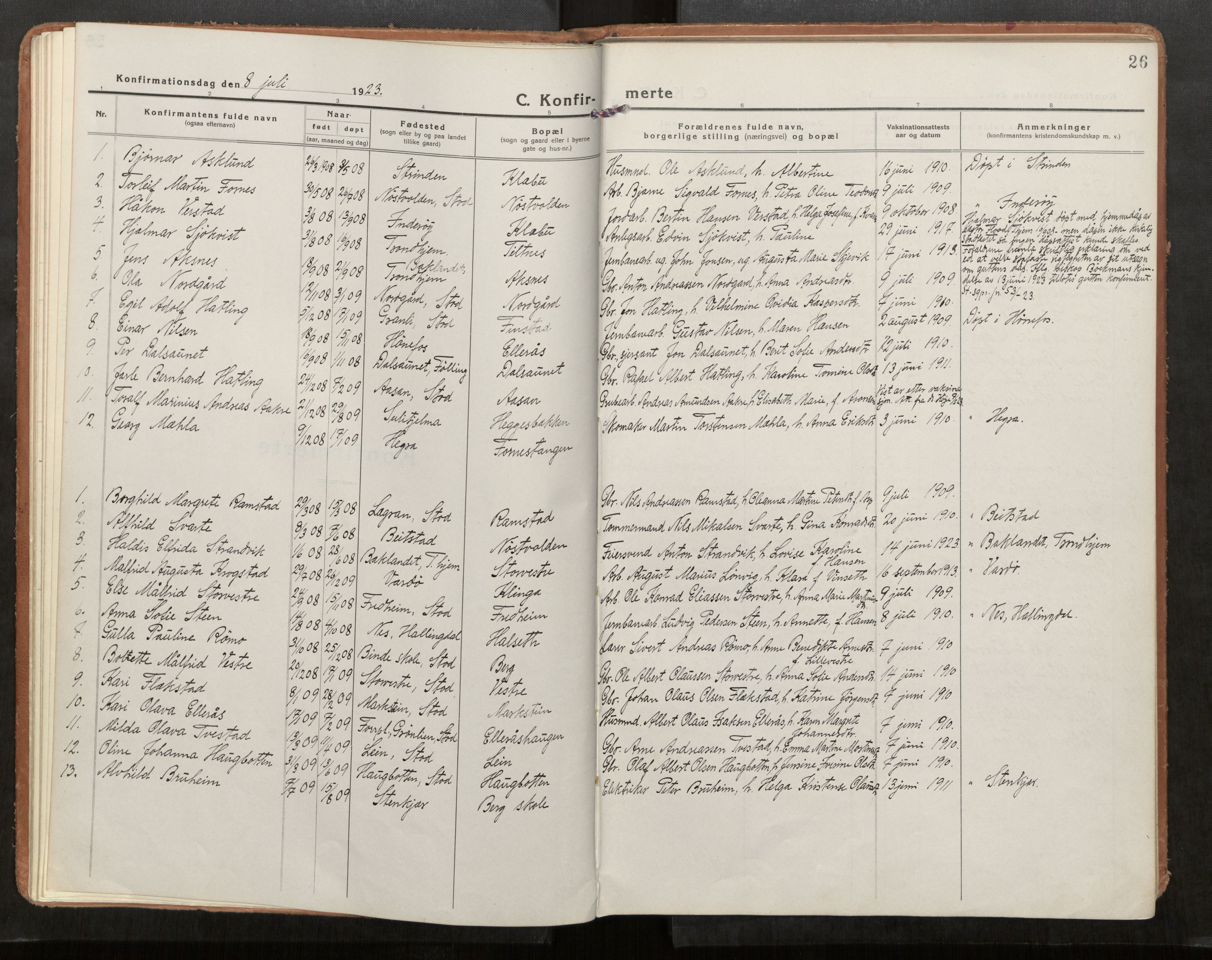 Stod sokneprestkontor, AV/SAT-A-1164/1/I/I1/I1a/L0005: Ministerialbok nr. 5, 1923-1932, s. 26