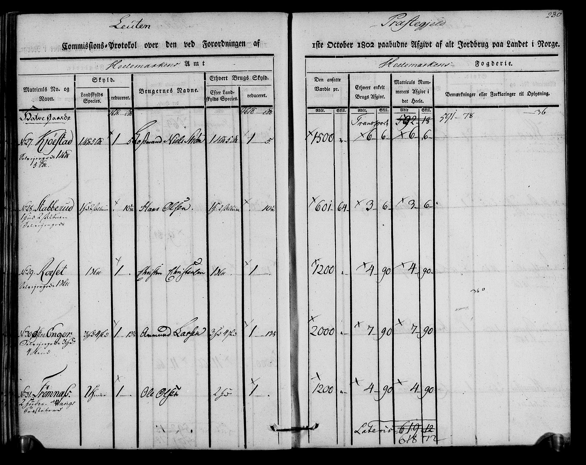 Rentekammeret inntil 1814, Realistisk ordnet avdeling, AV/RA-EA-4070/N/Ne/Nea/L0033: Hedmark fogderi. Kommisjonsprotokoll, 1803, s. 232