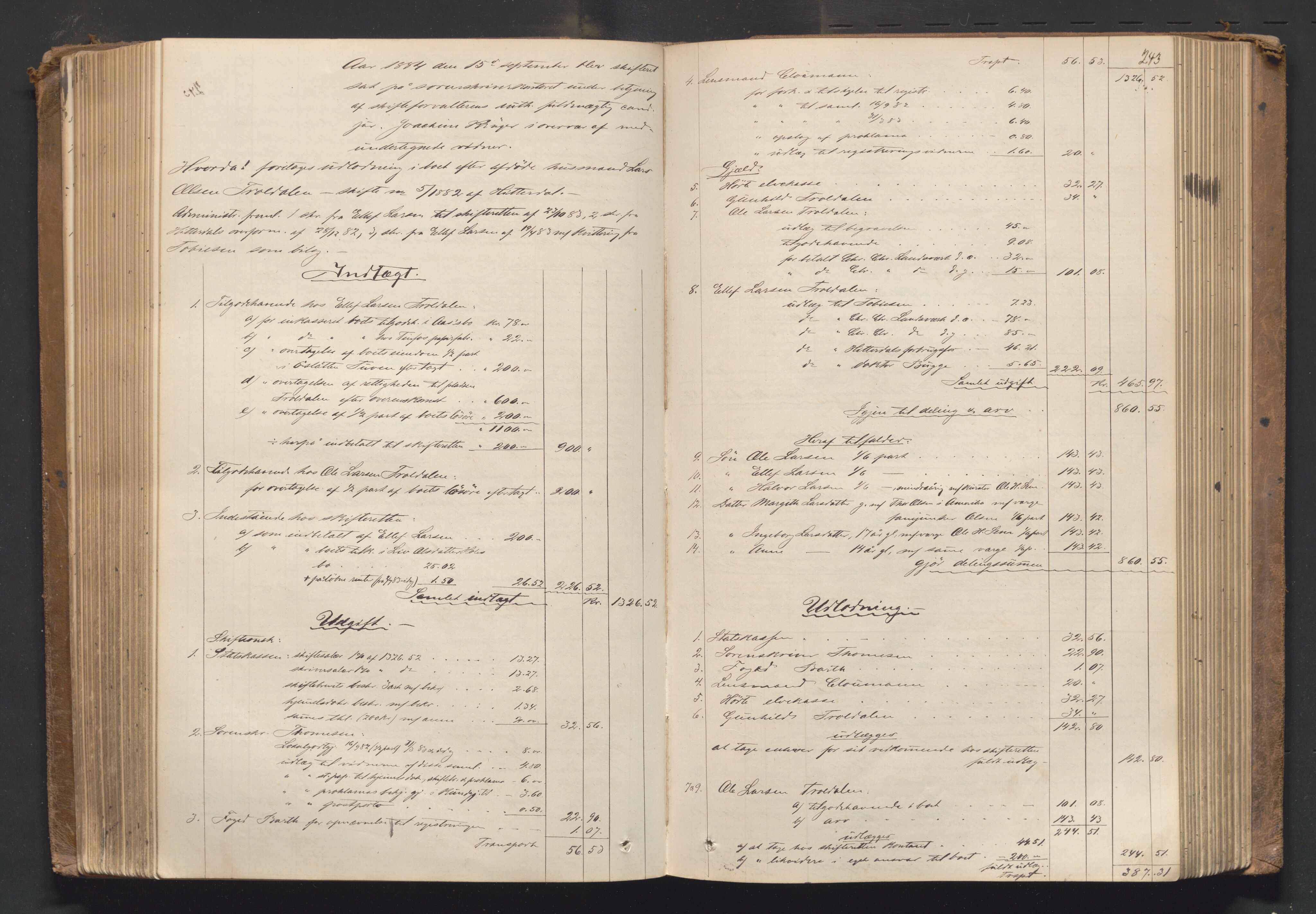 Nedre Telemark sorenskriveri, AV/SAKO-A-135/H/Hb/Hbe/L0003: Skifteutlodningsprotokoll, 1878-1892, s. 242b-243a