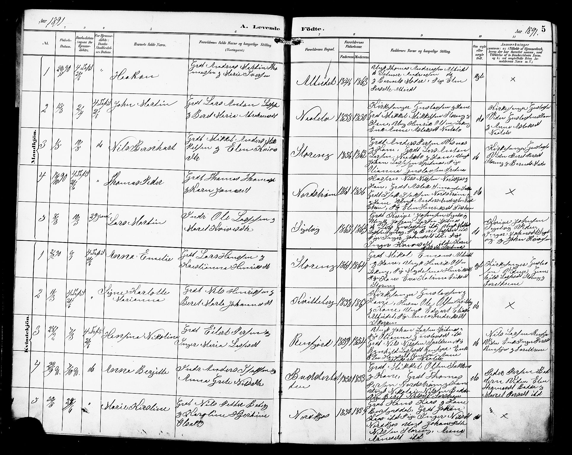Skjervøy sokneprestkontor, AV/SATØ-S-1300/H/Ha/Hab/L0016klokker: Klokkerbok nr. 16, 1891-1907, s. 5
