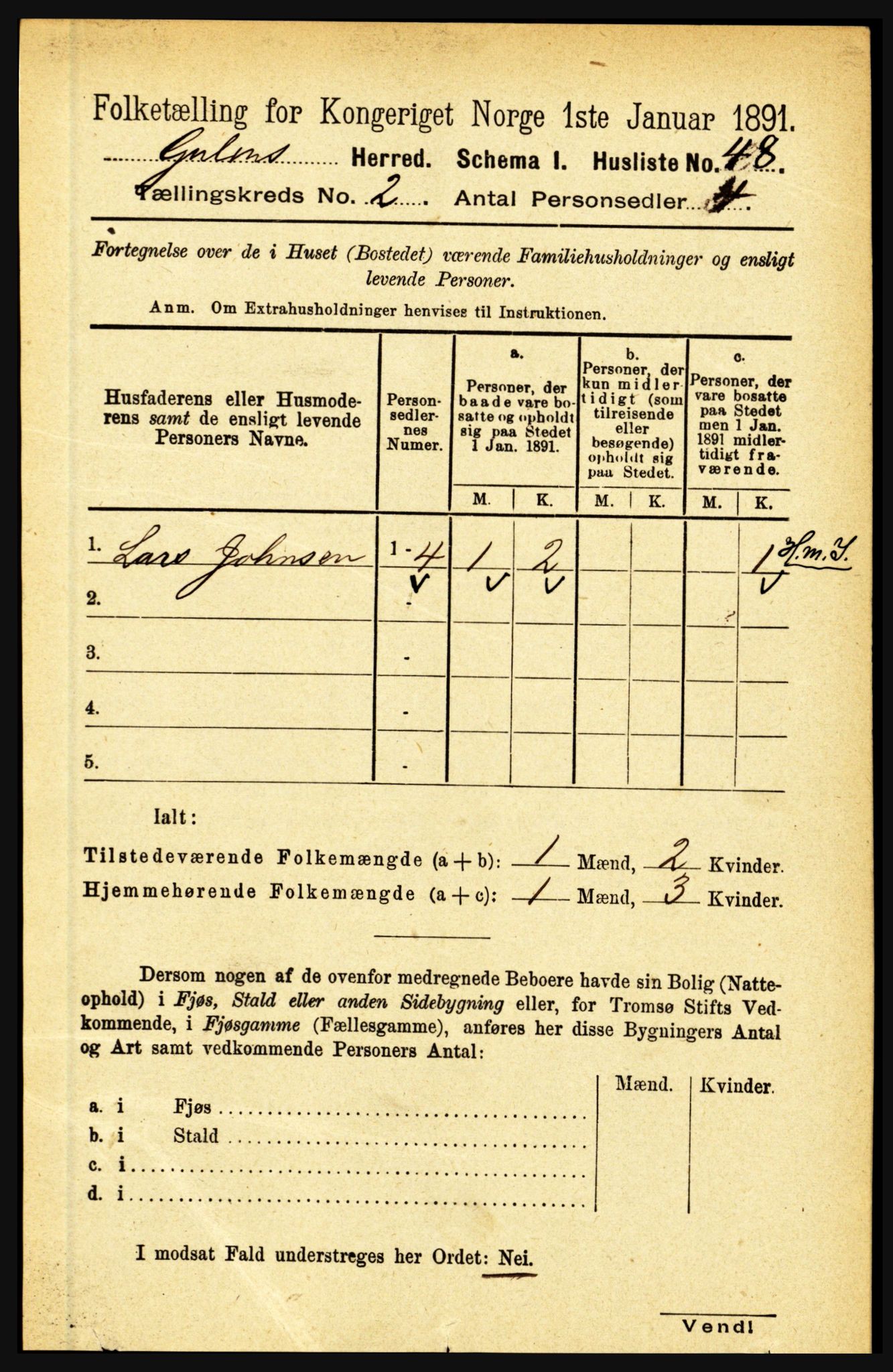 RA, Folketelling 1891 for 1411 Gulen herred, 1891, s. 484