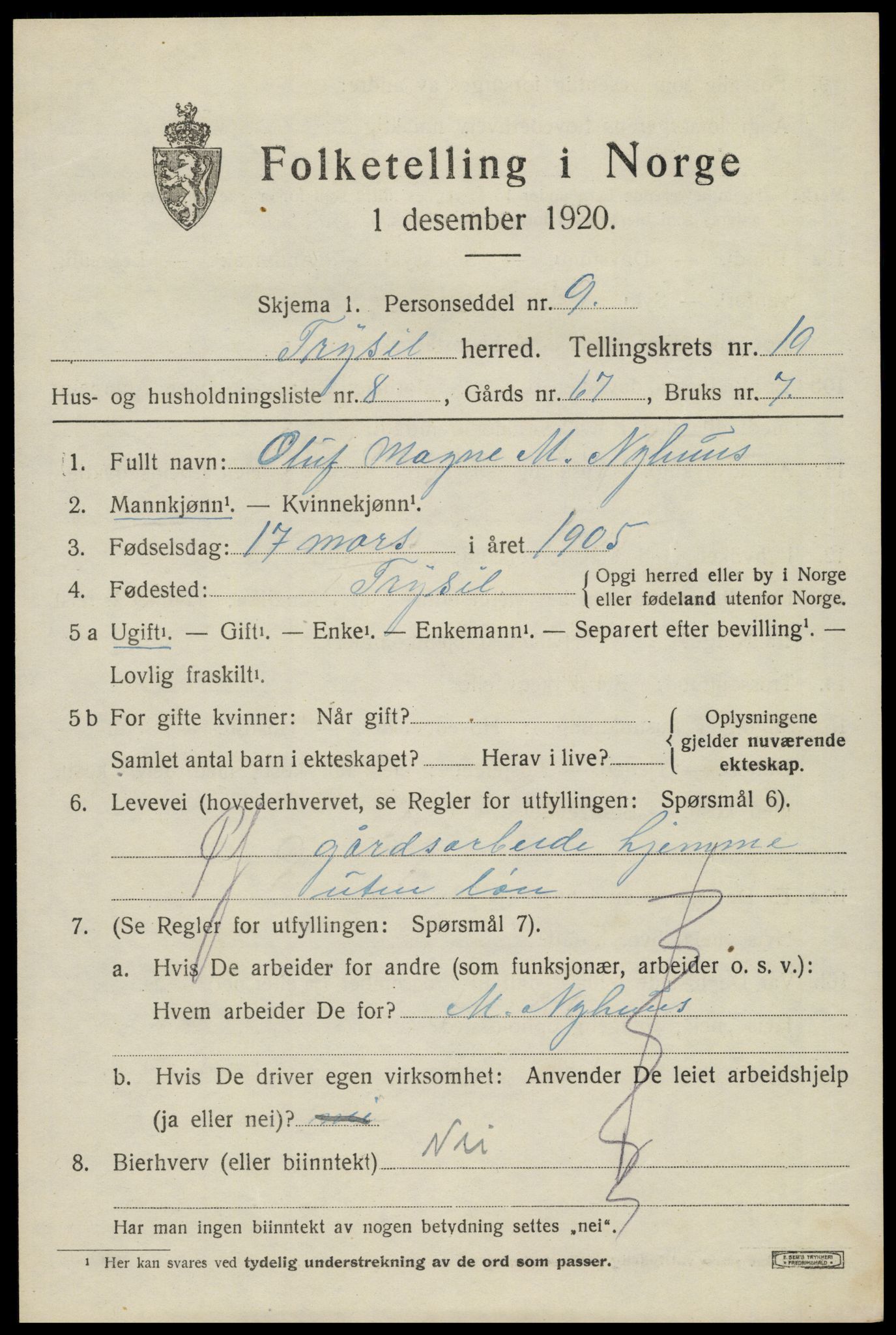 SAH, Folketelling 1920 for 0428 Trysil herred, 1920, s. 12831