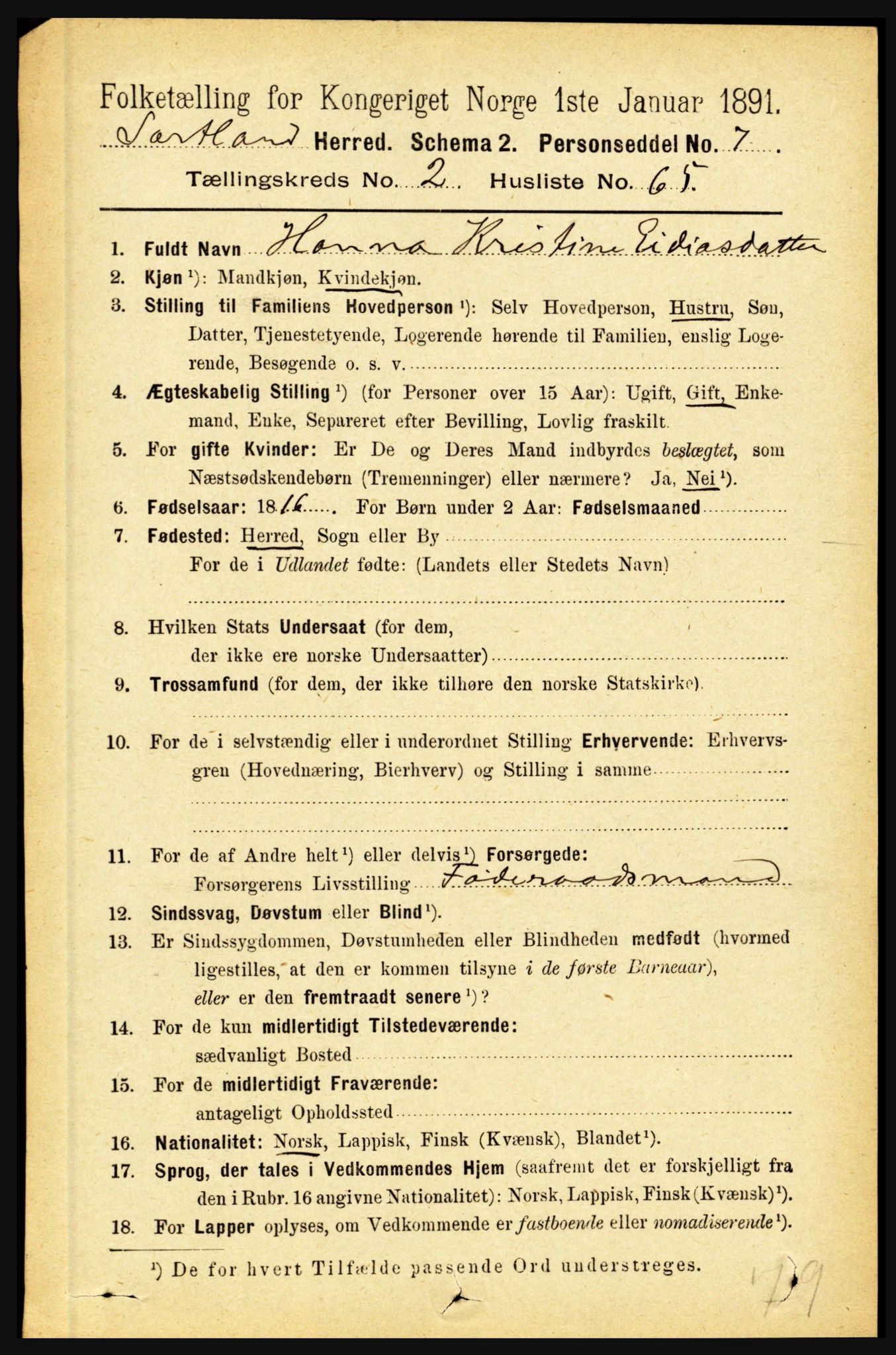 RA, Folketelling 1891 for 1870 Sortland herred, 1891, s. 1472