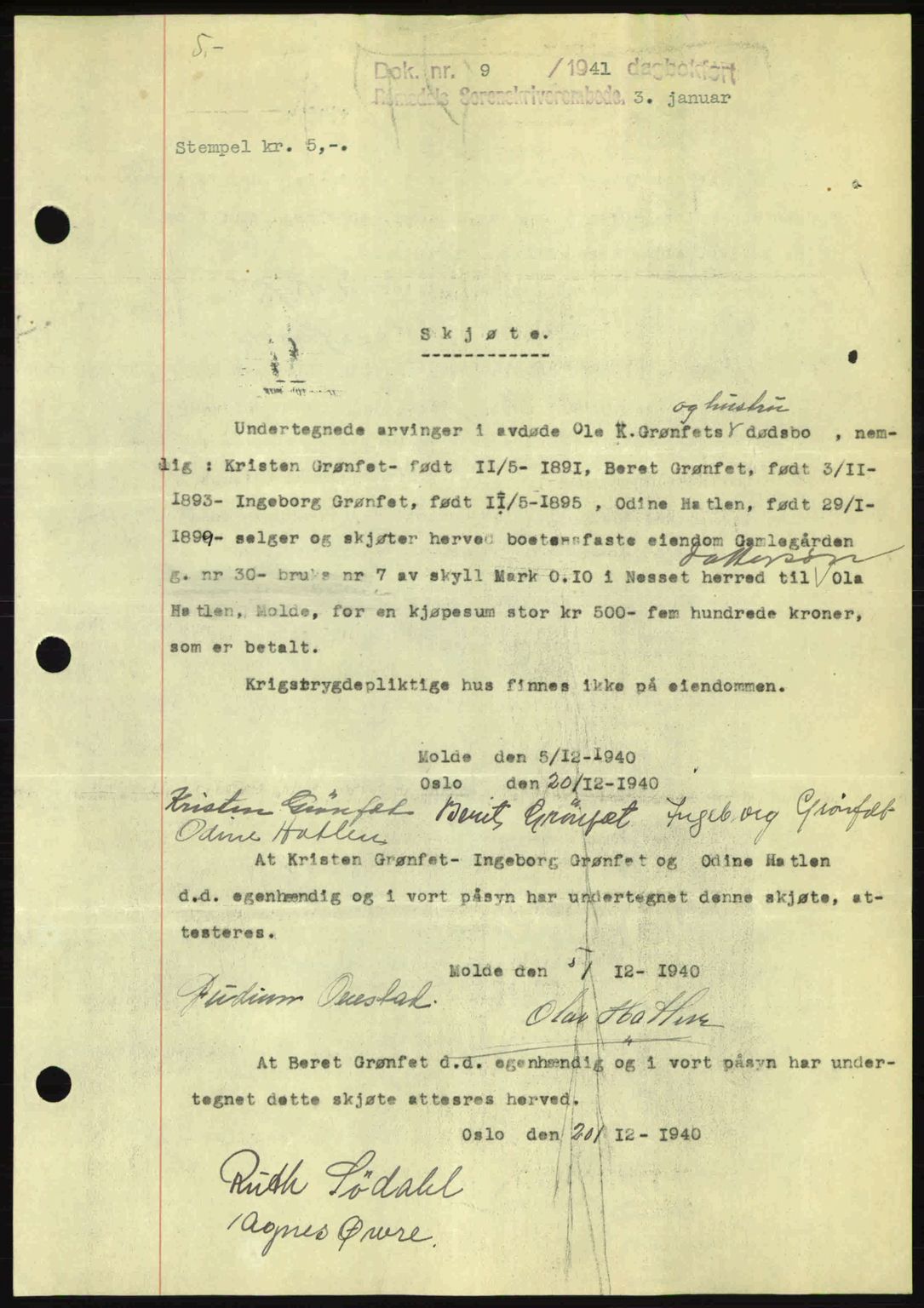 Romsdal sorenskriveri, SAT/A-4149/1/2/2C: Pantebok nr. A9, 1940-1941, Dagboknr: 9/1941