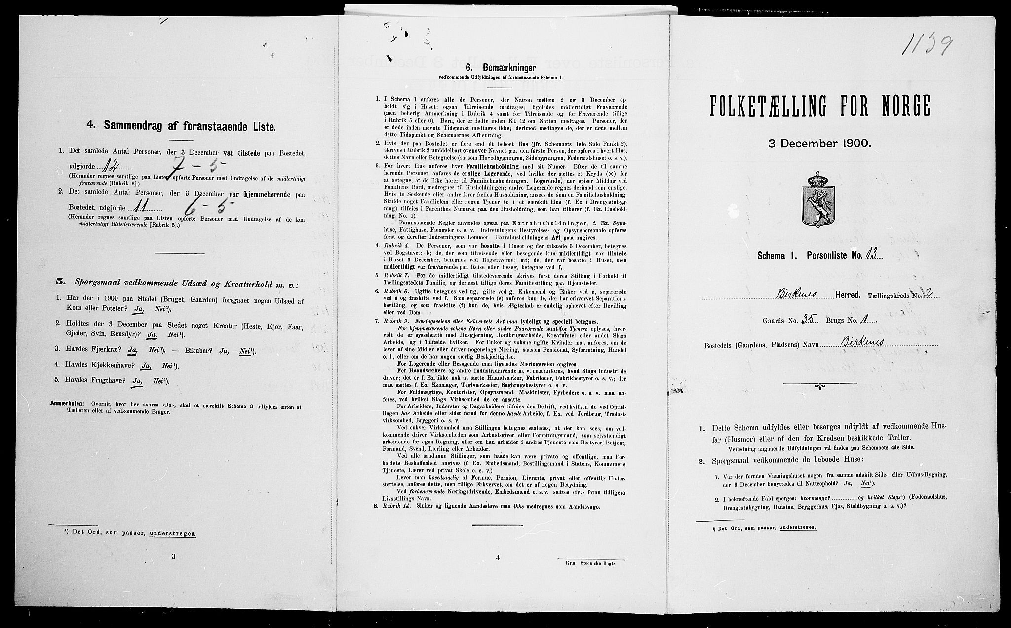 SAK, Folketelling 1900 for 0928 Birkenes herred, 1900, s. 218