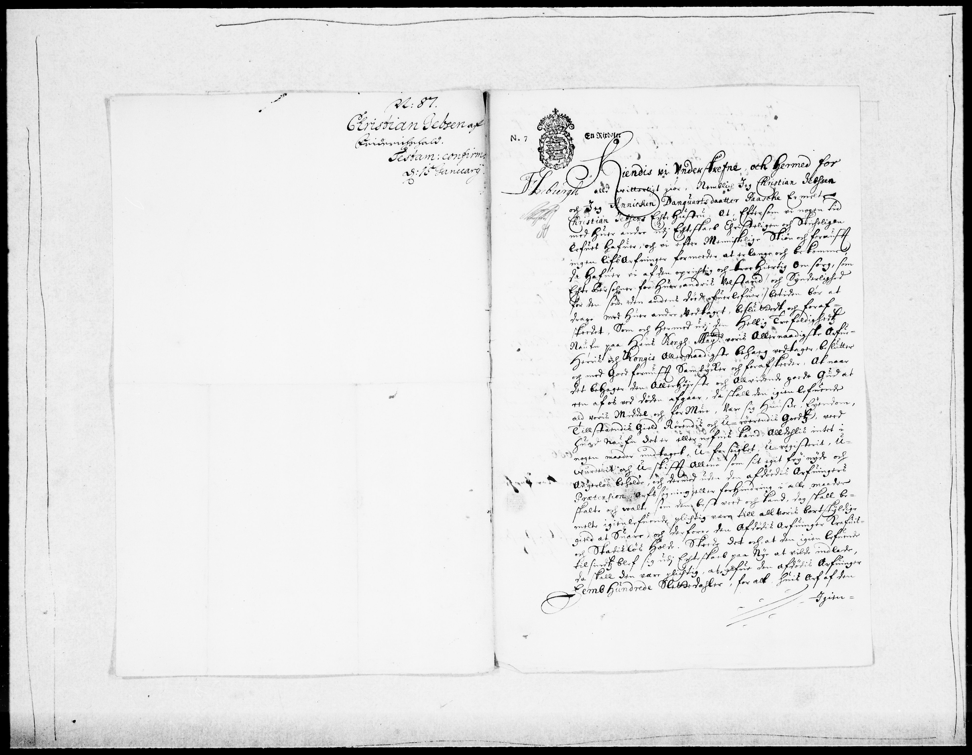 Danske Kanselli 1572-1799, AV/RA-EA-3023/F/Fc/Fcc/Fcca/L0040: Norske innlegg 1572-1799, 1686-1687, s. 283