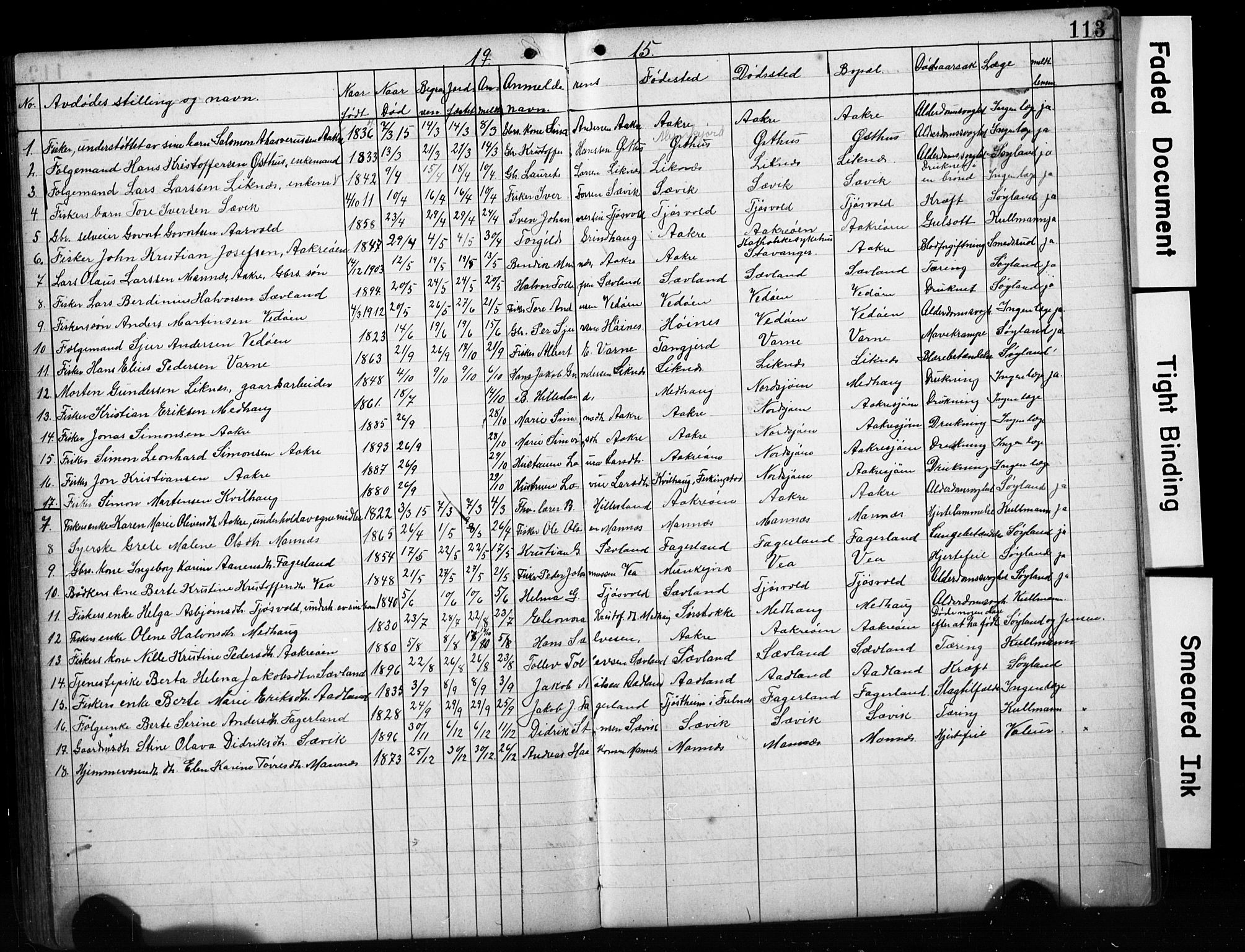 Kopervik sokneprestkontor, AV/SAST-A-101850/H/Ha/Hab/L0004: Klokkerbok nr. B 4, 1906-1921, s. 113