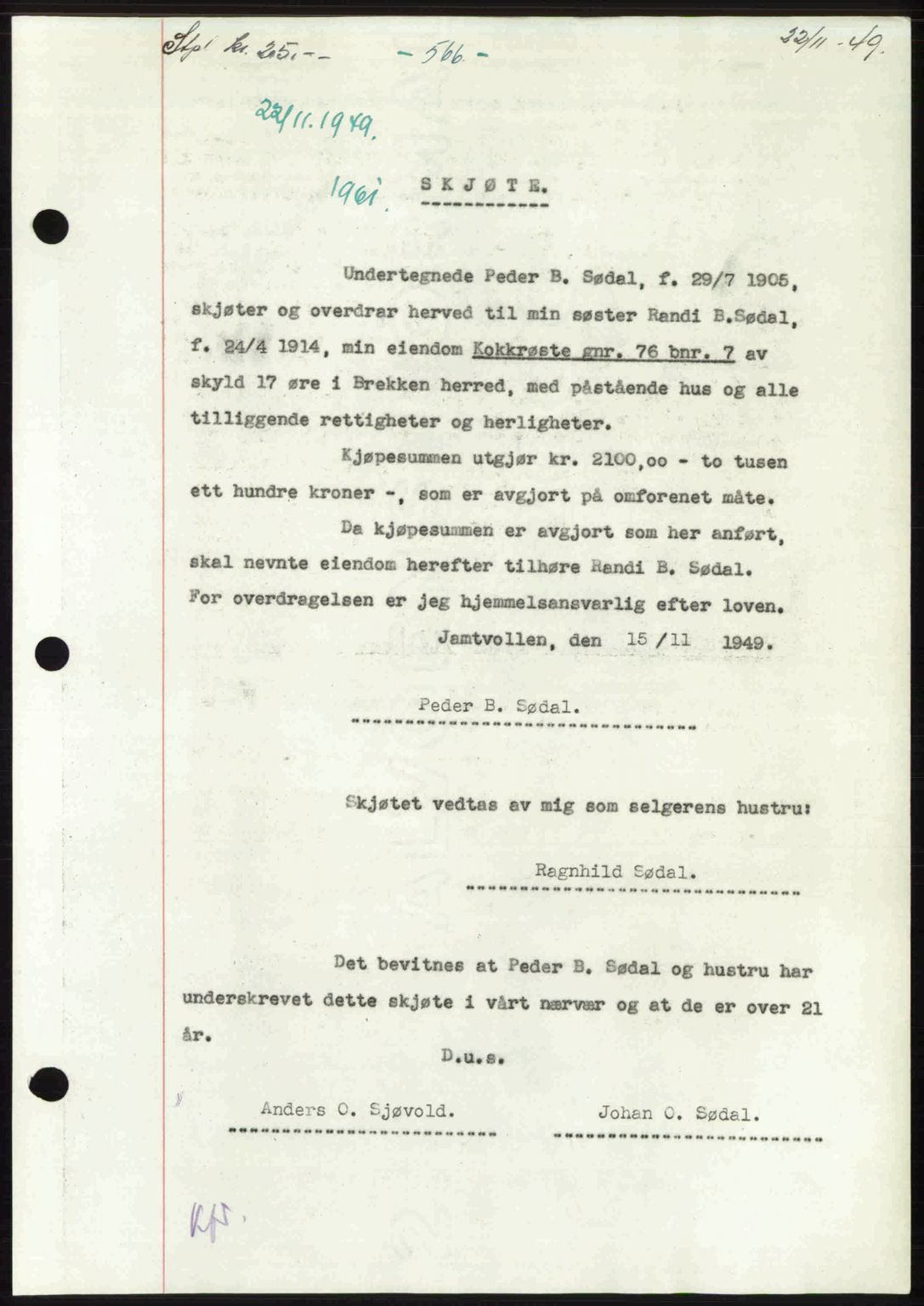 Gauldal sorenskriveri, SAT/A-0014/1/2/2C: Pantebok nr. A9, 1949-1950, Dagboknr: 1961/1949