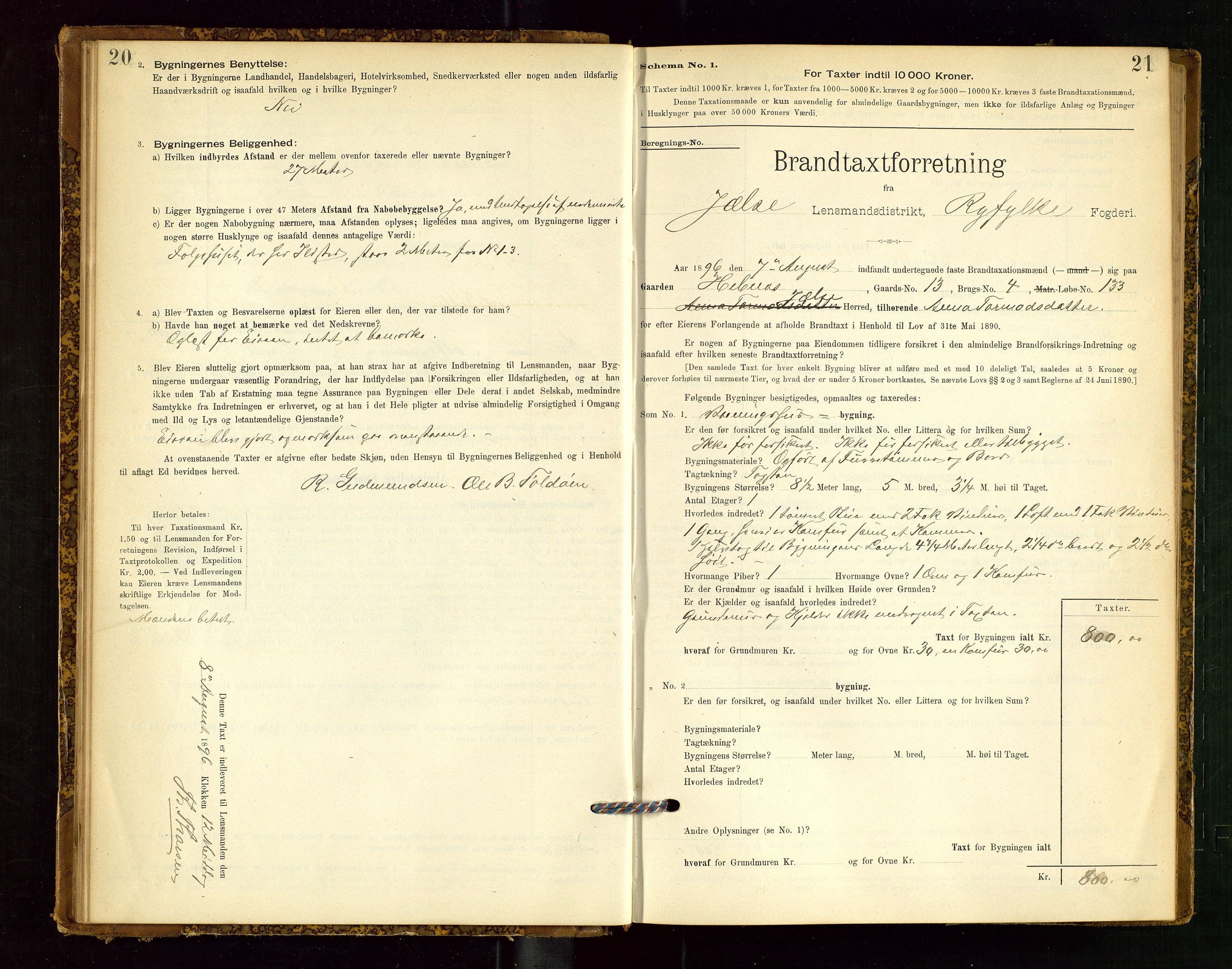 Jelsa lensmannskontor, SAST/A-100360/Gob/L0001: "Brandtaxationsprotocol", 1895-1918, s. 20-21