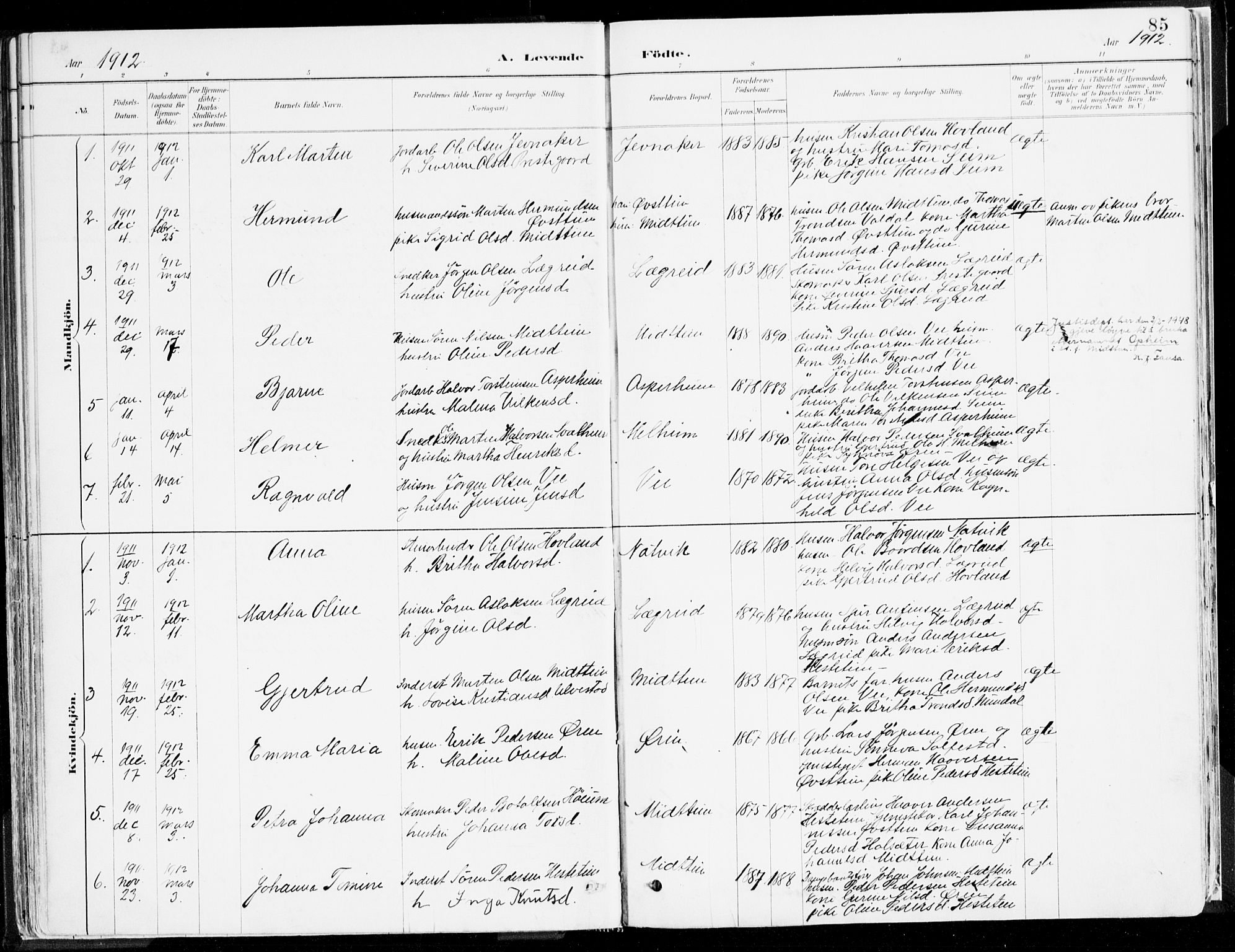 Årdal sokneprestembete, AV/SAB-A-81701: Ministerialbok nr. A 5, 1887-1917, s. 85