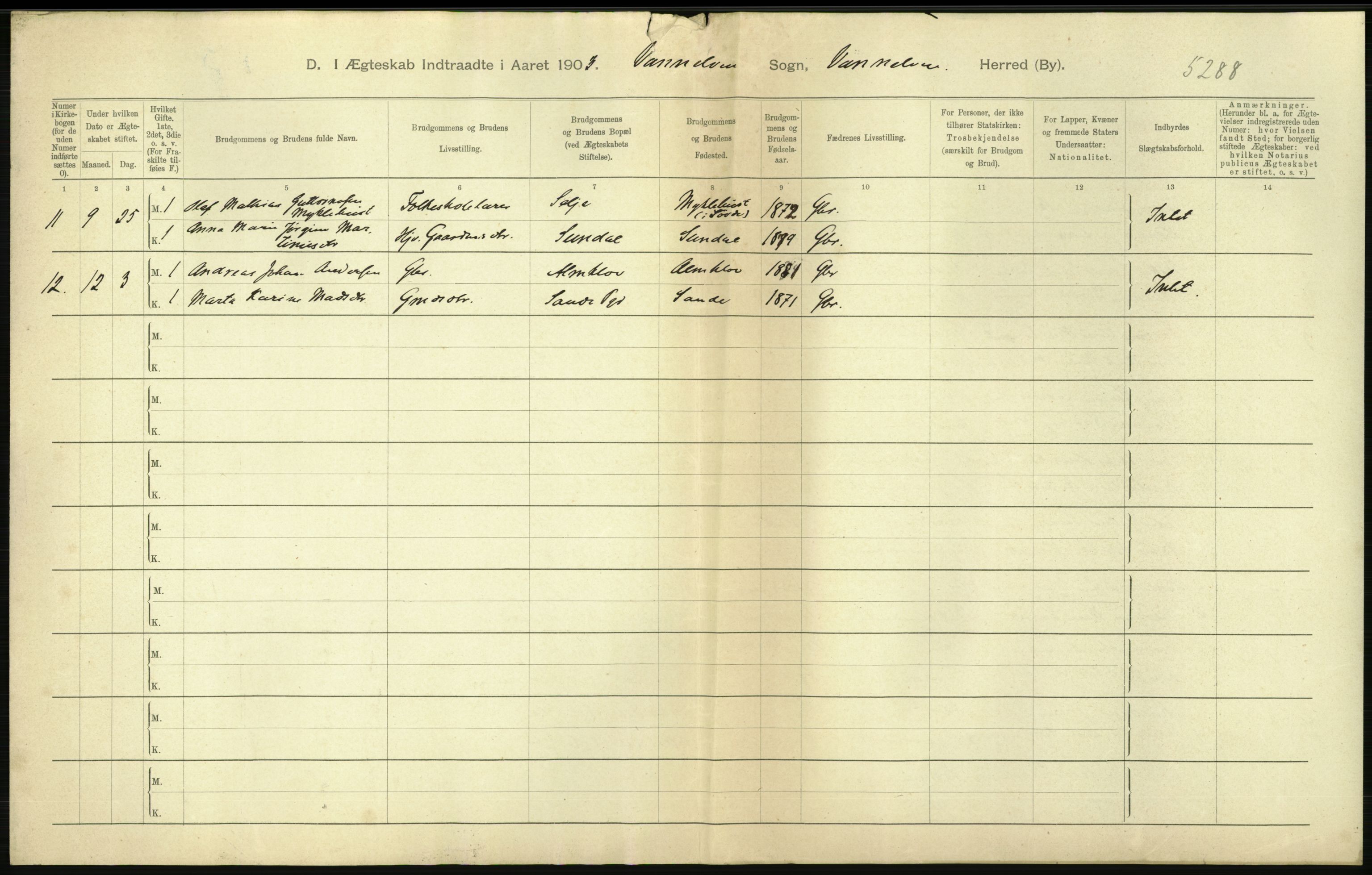 Statistisk sentralbyrå, Sosiodemografiske emner, Befolkning, RA/S-2228/D/Df/Dfa/Dfaa/L0016: Romsdal amt: Fødte, gifte, døde., 1903, s. 548