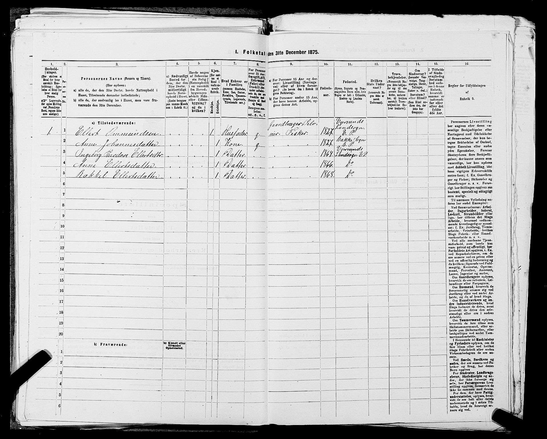 SAST, Folketelling 1875 for 1116L Eigersund prestegjeld, Eigersund landsokn og Ogna sokn, 1875, s. 329