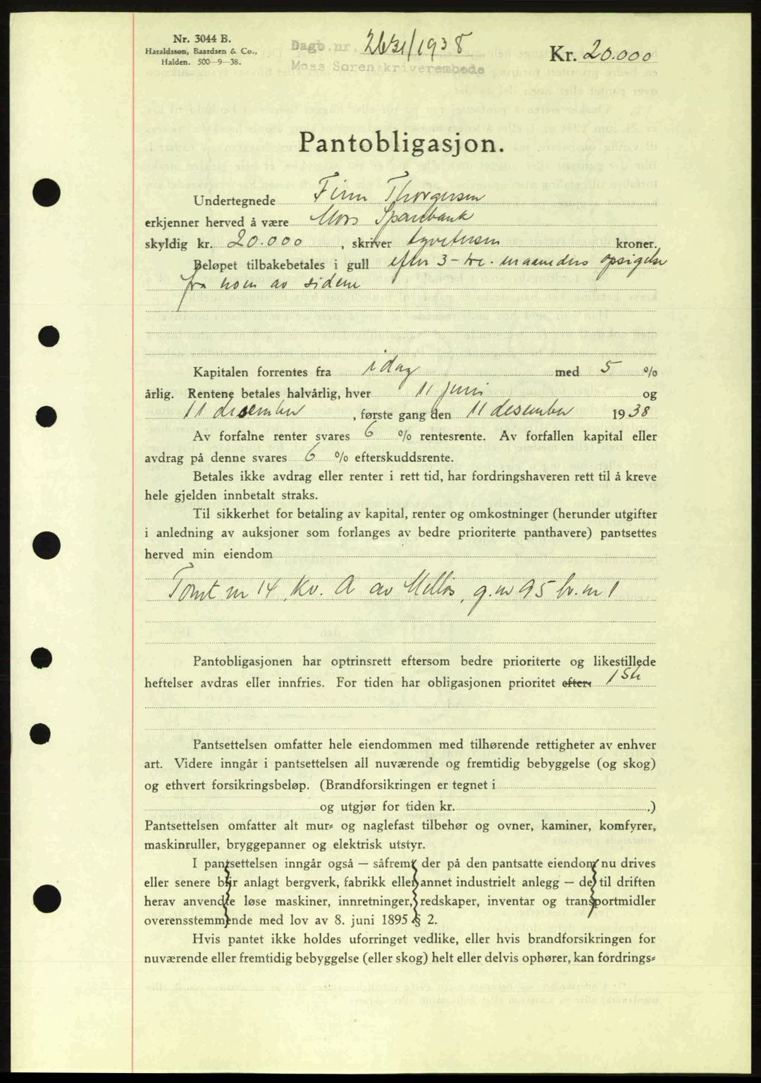 Moss sorenskriveri, SAO/A-10168: Pantebok nr. B6, 1938-1938, Dagboknr: 2631/1938