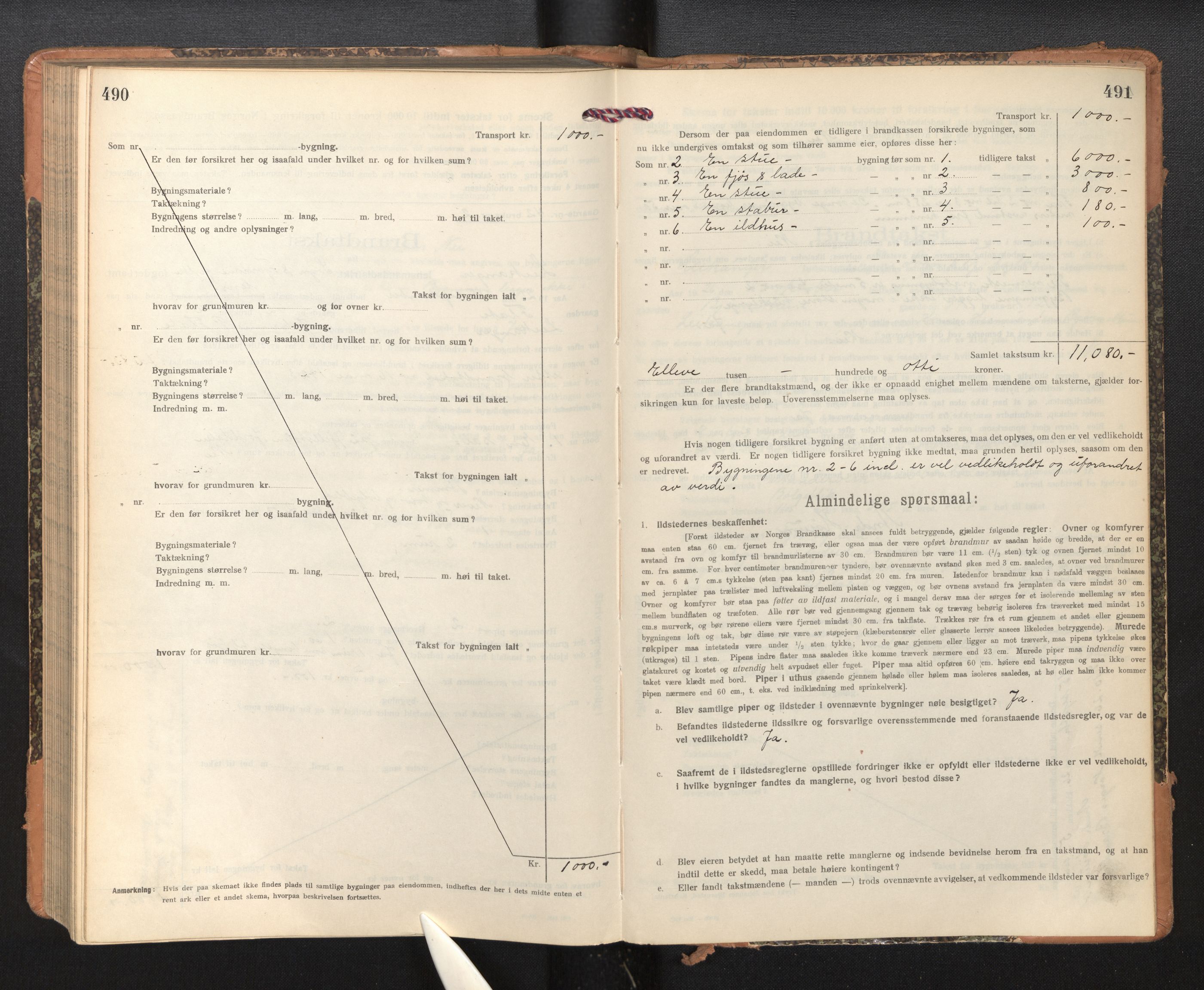 Lensmannen i Leikanger, AV/SAB-A-29201/0012/L0006: Branntakstprotokoll, skjematakst, 1920-1926, s. 490-491