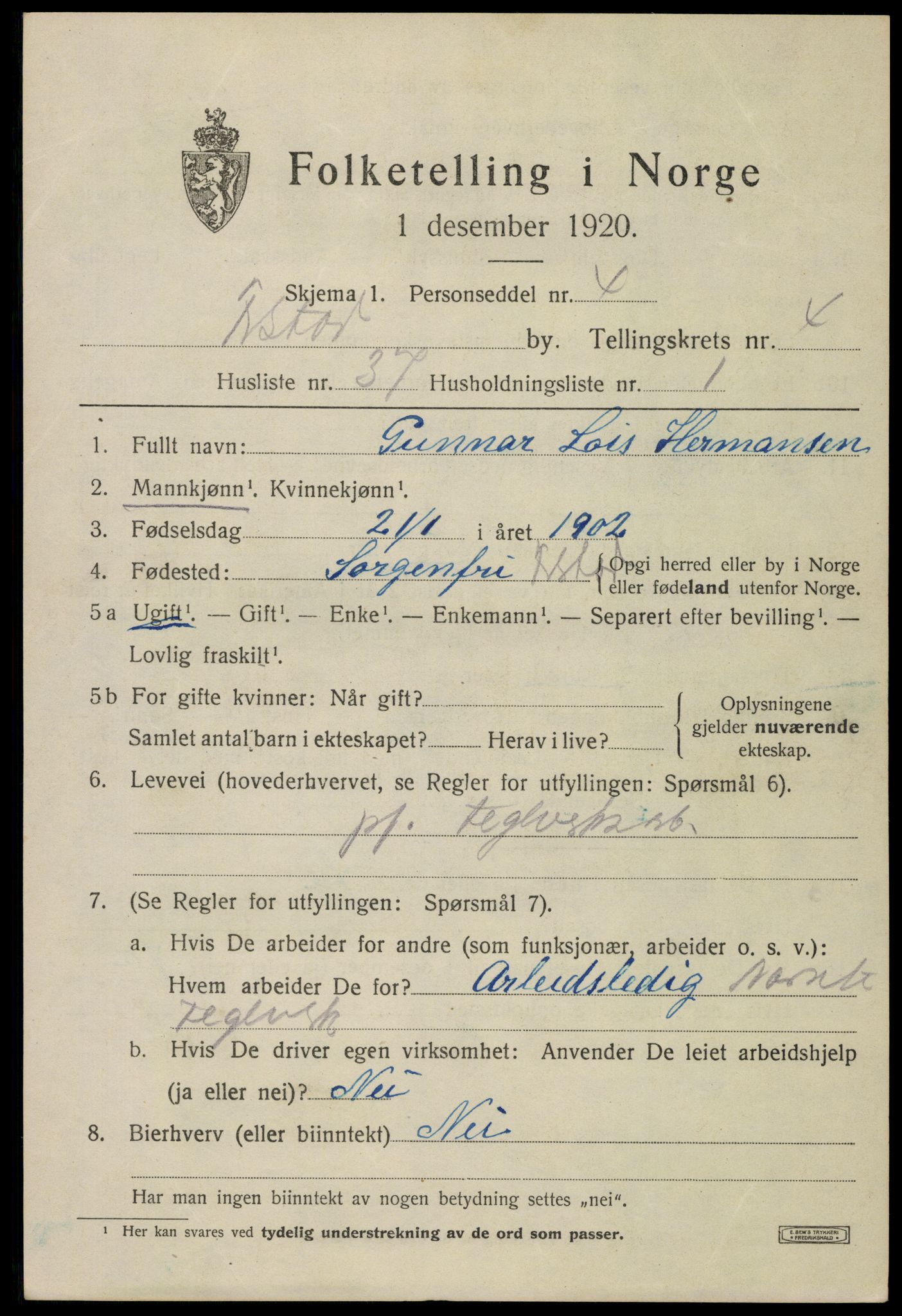 SAO, Folketelling 1920 for 0103 Fredrikstad kjøpstad, 1920, s. 17591