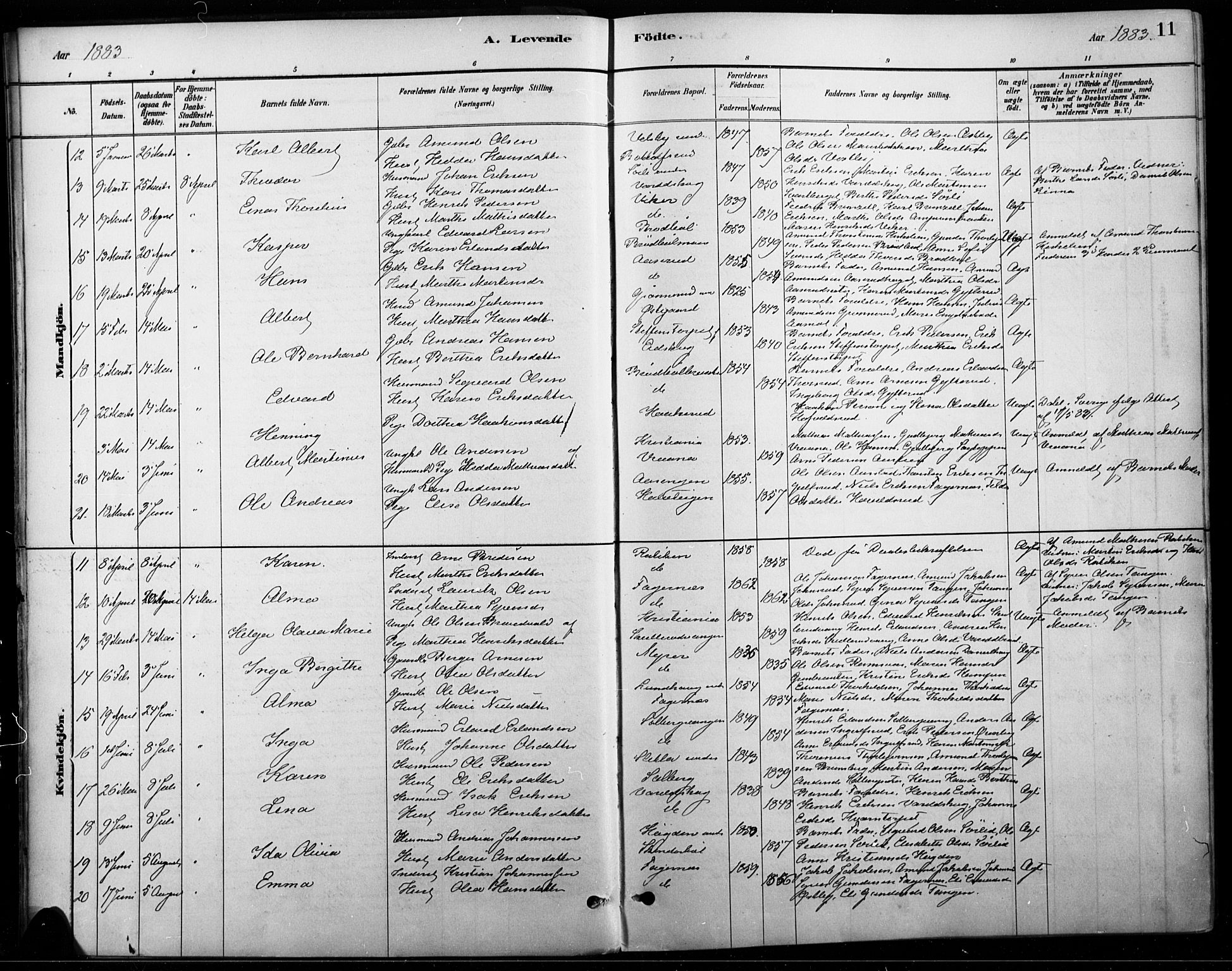 Vinger prestekontor, AV/SAH-PREST-024/H/Ha/Haa/L0015: Ministerialbok nr. 15, 1881-1900, s. 11