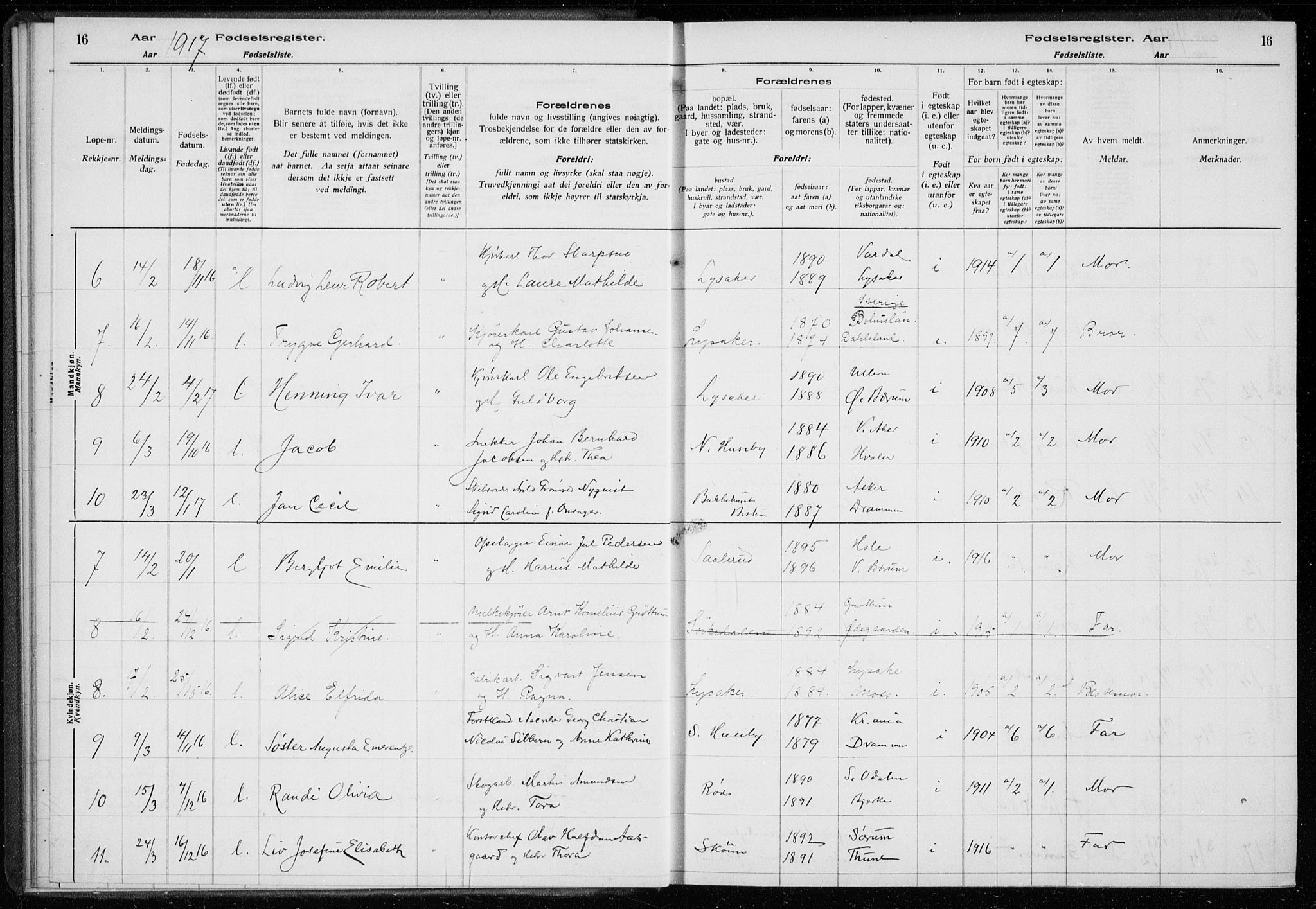 Ullern prestekontor Kirkebøker, SAO/A-10740/J/L0001: Fødselsregister nr. 1, 1916-1928, s. 16