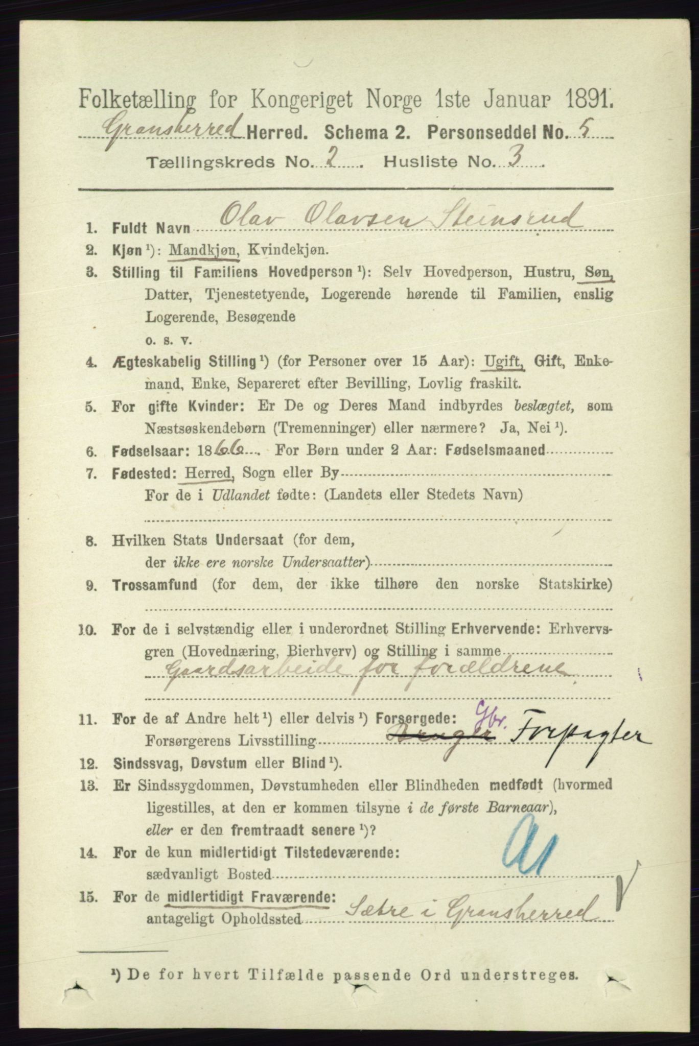 RA, Folketelling 1891 for 0824 Gransherad herred, 1891, s. 306