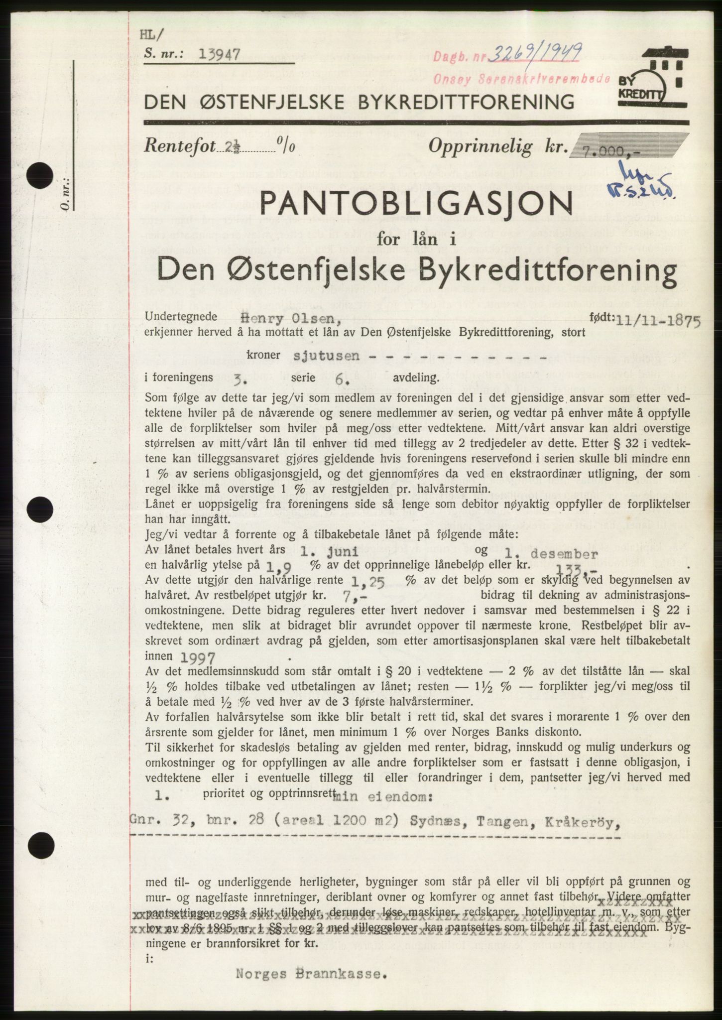 Onsøy sorenskriveri, SAO/A-10474/G/Ga/Gac/L0009: Pantebok nr. B 13-9, 1949-1950, Dagboknr: 3269/1949