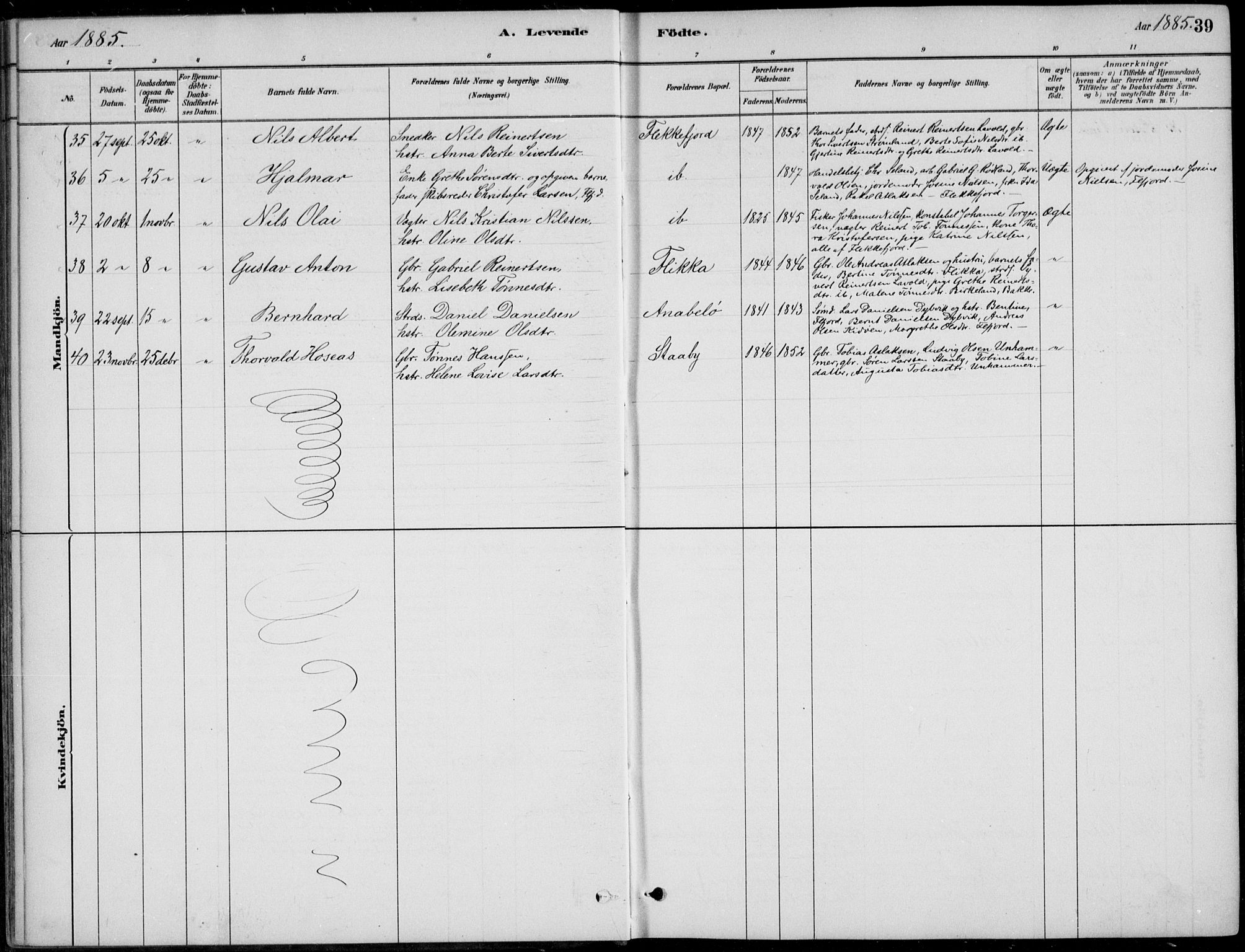 Flekkefjord sokneprestkontor, AV/SAK-1111-0012/F/Fb/Fbc/L0007: Klokkerbok nr. B 7, 1880-1902, s. 39