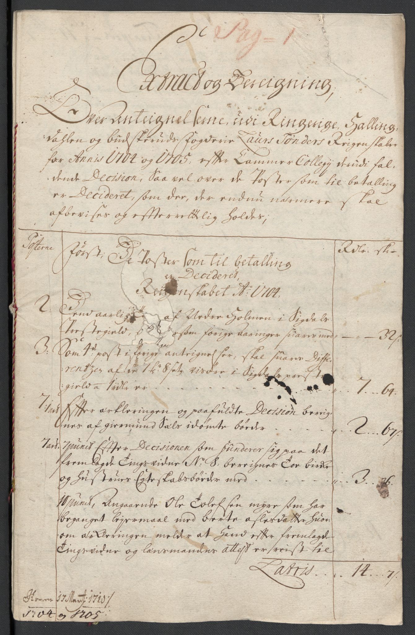 Rentekammeret inntil 1814, Reviderte regnskaper, Fogderegnskap, RA/EA-4092/R22/L1464: Fogderegnskap Ringerike, Hallingdal og Buskerud, 1705, s. 394