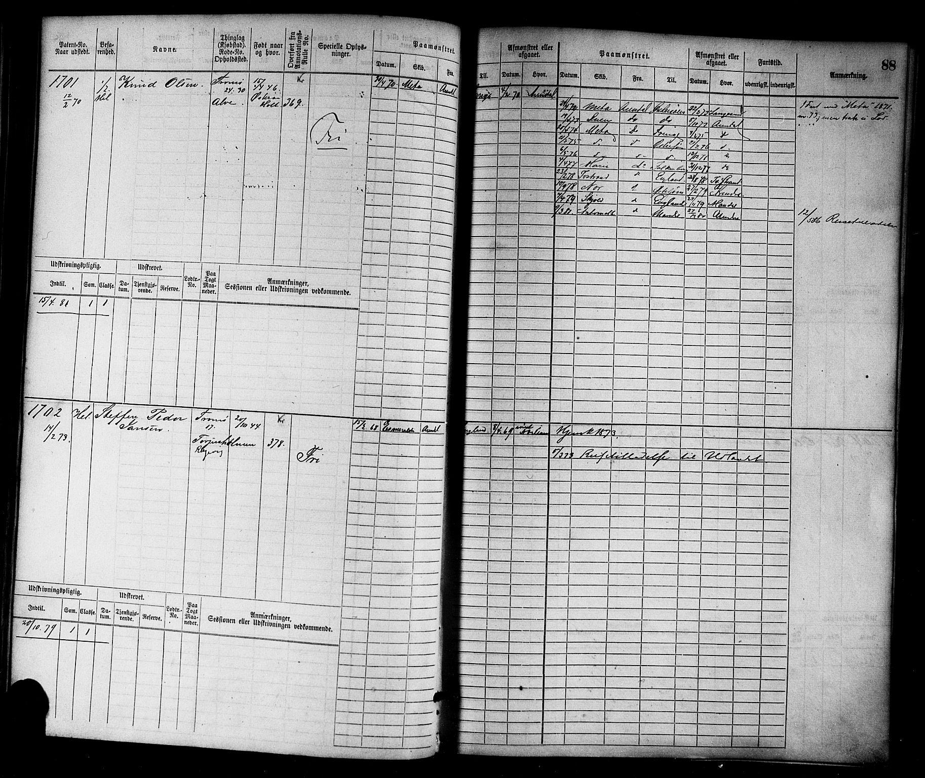 Arendal mønstringskrets, AV/SAK-2031-0012/F/Fb/L0012: Hovedrulle nr 1529-2290, S-10, 1868-1885, s. 89