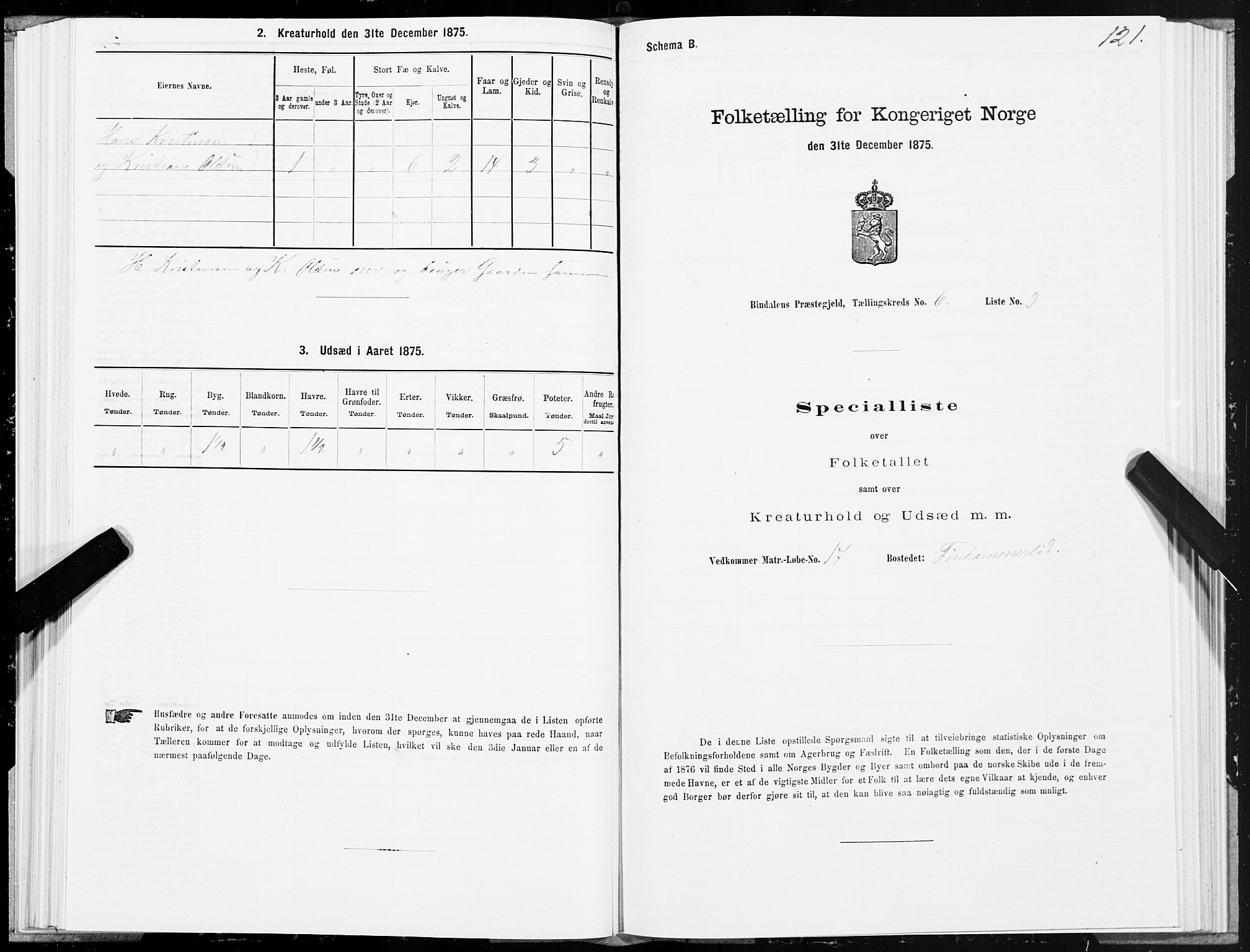 SAT, Folketelling 1875 for 1811P Bindal prestegjeld, 1875, s. 2121