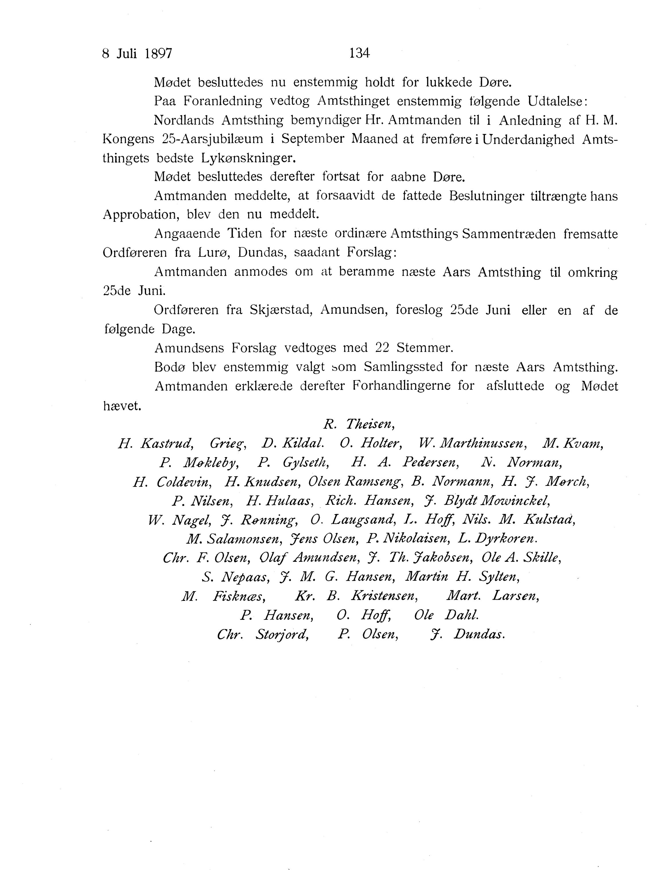 Nordland Fylkeskommune. Fylkestinget, AIN/NFK-17/176/A/Ac/L0020: Fylkestingsforhandlinger 1897, 1897