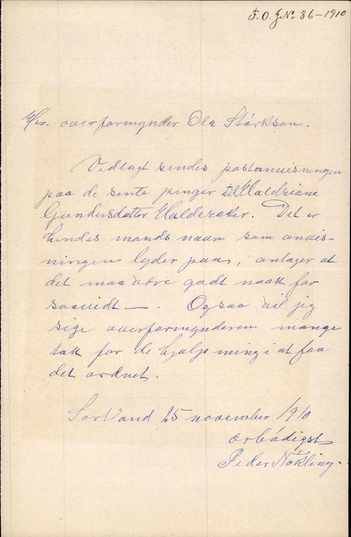 Finnaas kommune. Overformynderiet, IKAH/1218a-812/D/Da/Daa/L0002/0004: Kronologisk ordna korrespondanse / Kronologisk ordna korrespondanse, 1910-1913, s. 35