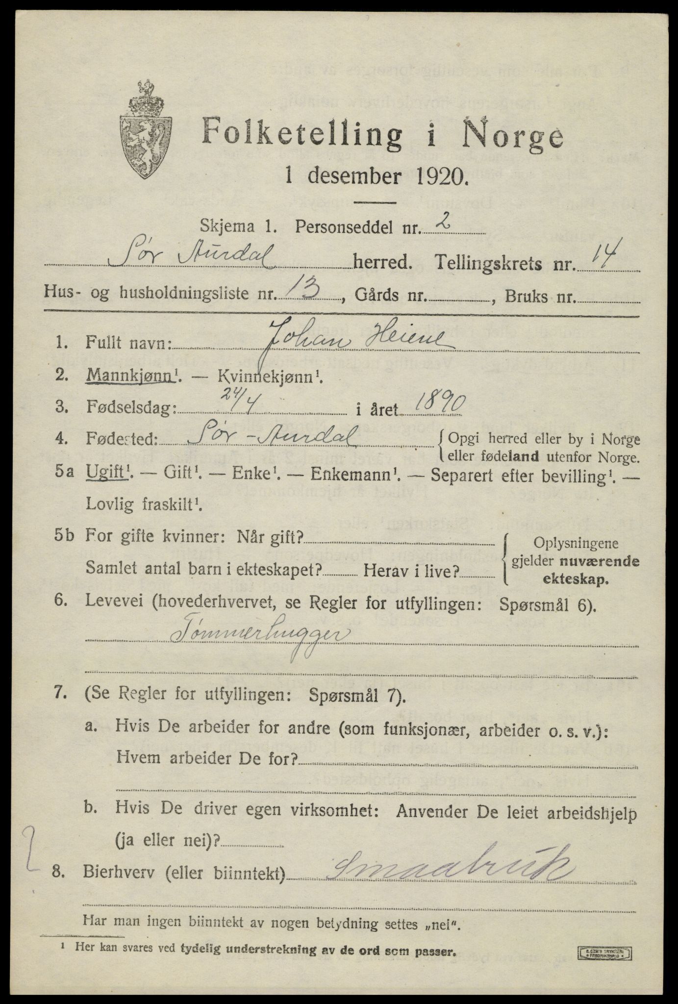 SAH, Folketelling 1920 for 0540 Sør-Aurdal herred, 1920, s. 8161