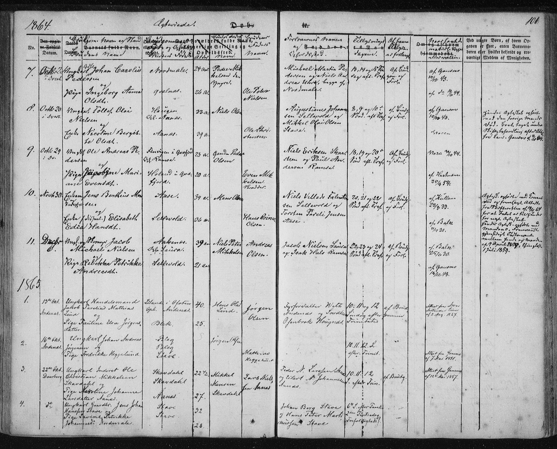 Ministerialprotokoller, klokkerbøker og fødselsregistre - Nordland, AV/SAT-A-1459/897/L1396: Ministerialbok nr. 897A04, 1842-1866, s. 106